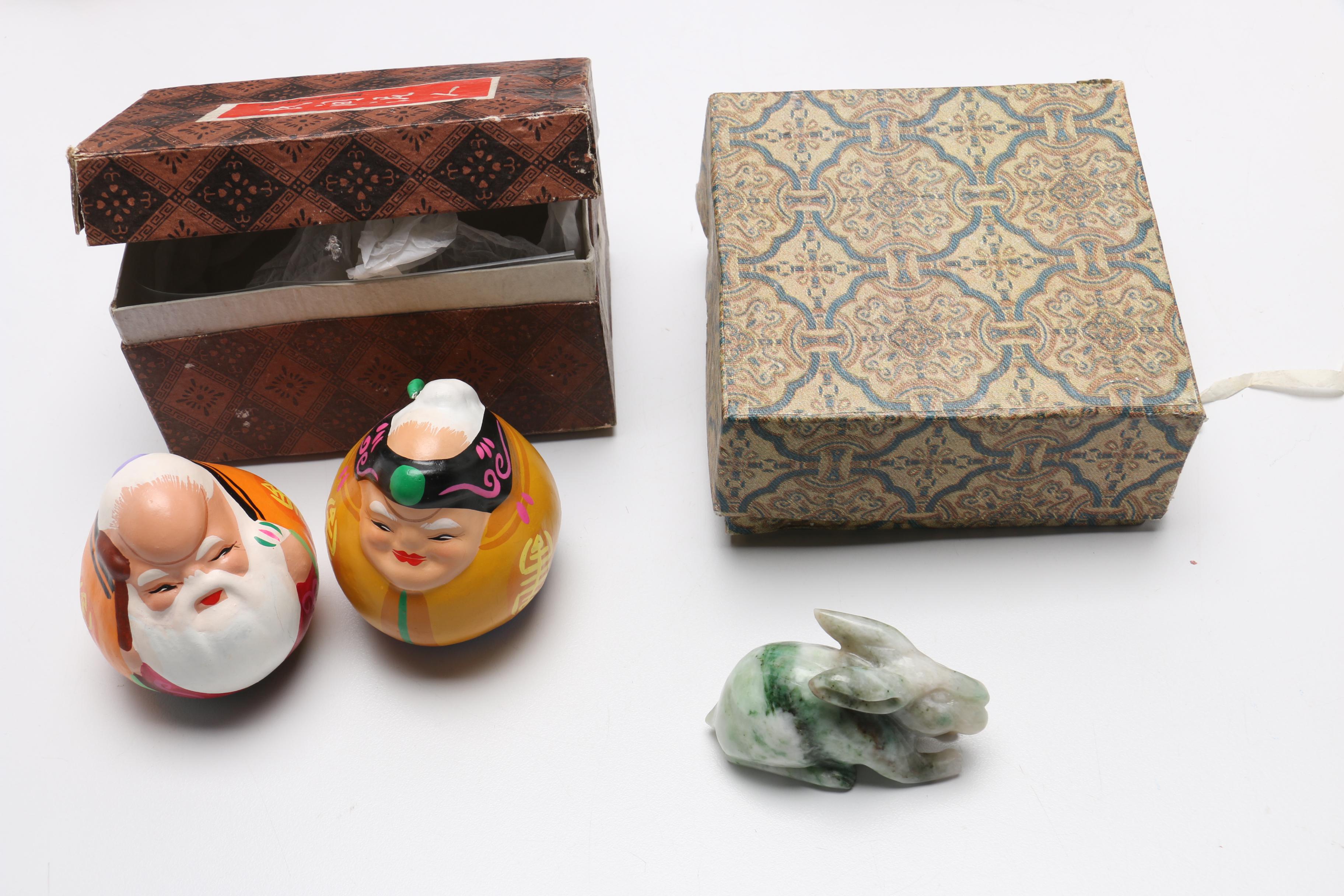 Large Assortment of Chinese Souvenirs Including Meerschaum Jewelry and Panda Items