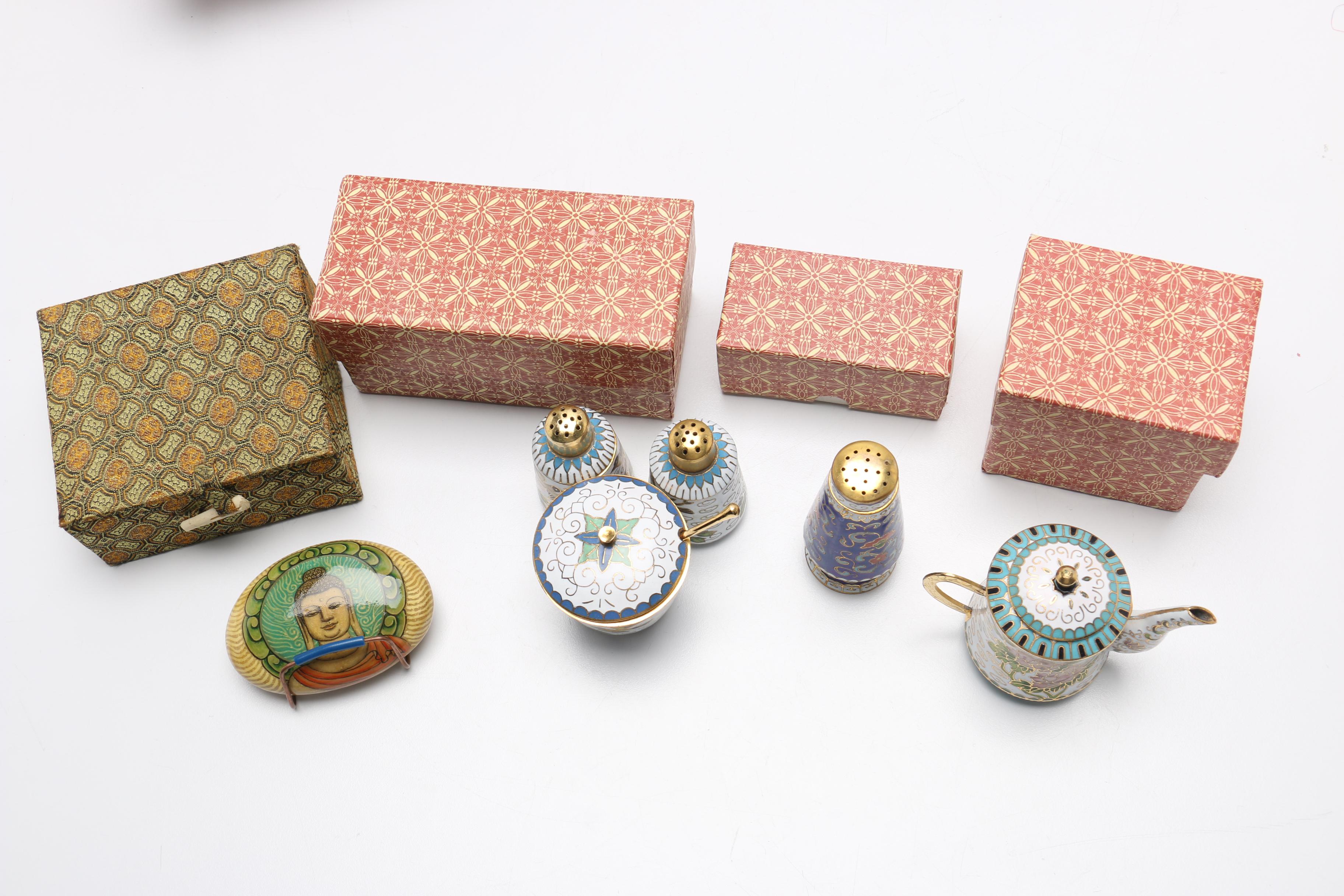 Large Assortment of Chinese Souvenirs Including Meerschaum Jewelry and Panda Items