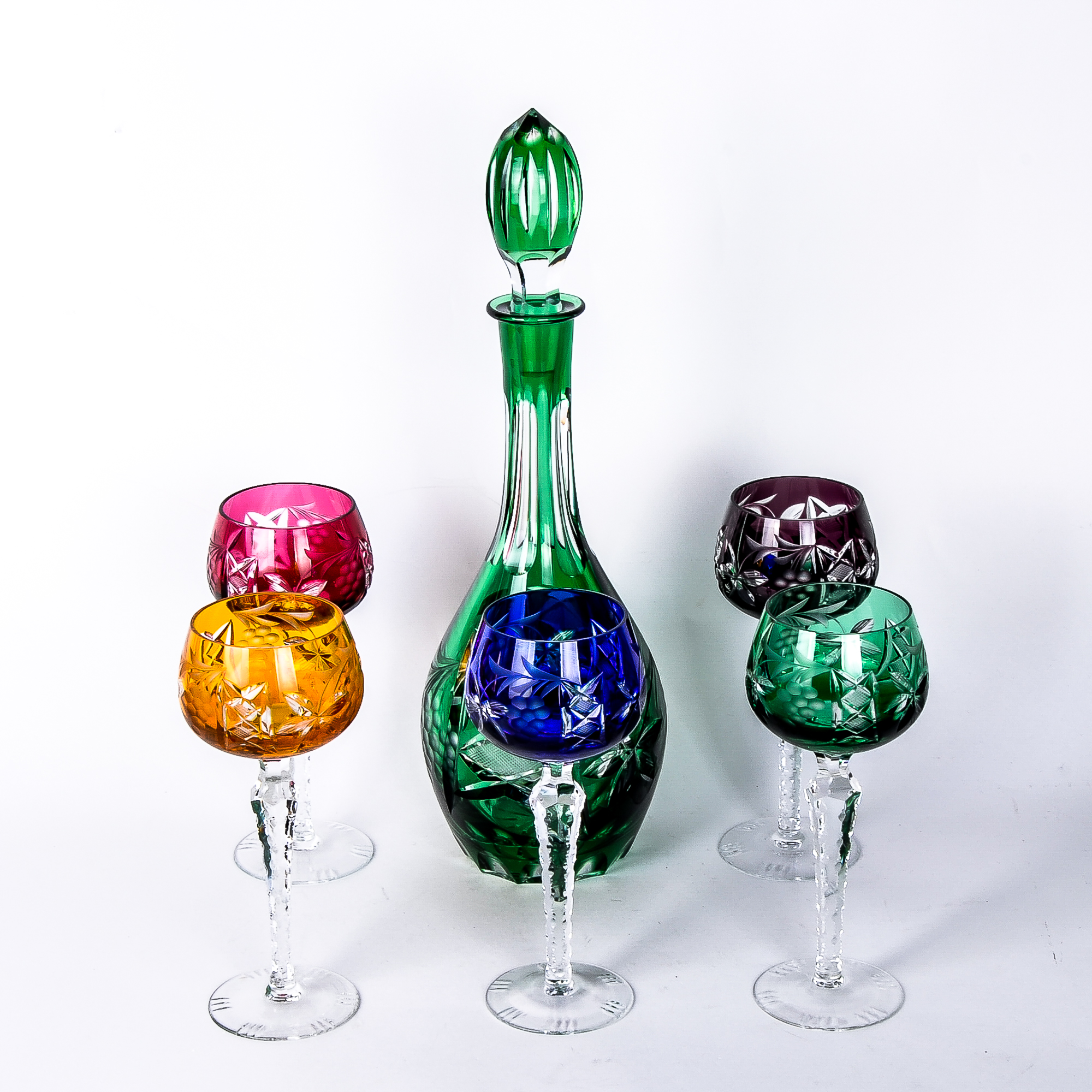 Set of Vintage Lausitzer Colorful Lead Crystal Glassware