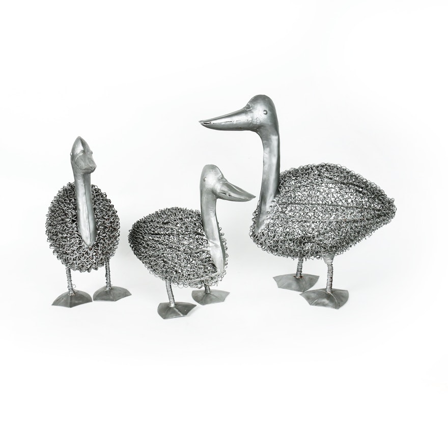 Set of Three Wire Sculpture Ducks