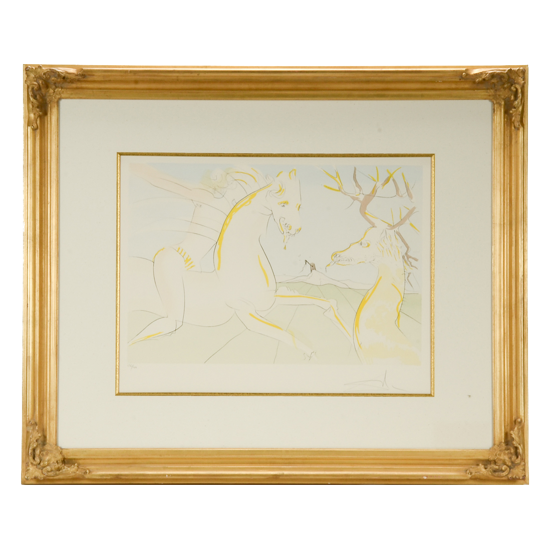 Salvador Dalí Original Limited Edition Engraving with Pochoir "Le Cavalier et la Cerf"