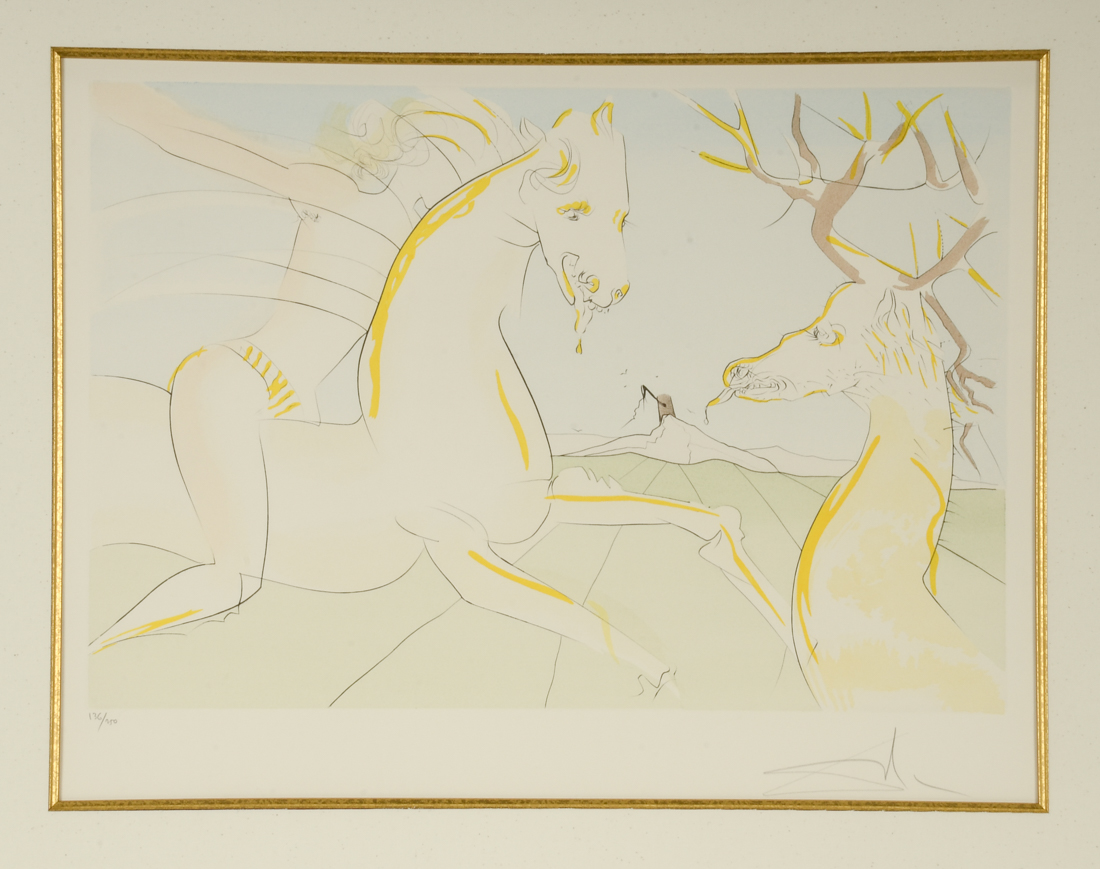 Salvador Dalí Original Limited Edition Engraving with Pochoir "Le Cavalier et la Cerf"