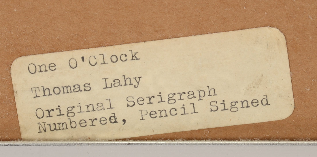 Thomas Lahy Signed 1970 Limited Edition Serigraph "One O'Clock"