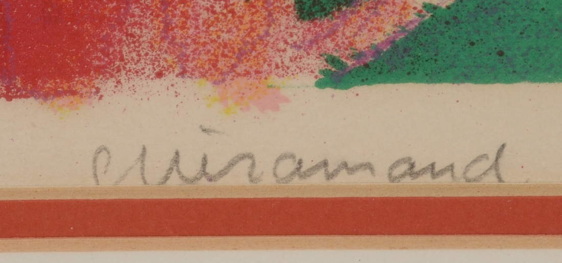 Signed Hand-Pulled Color Lithograph with Cat and Fish