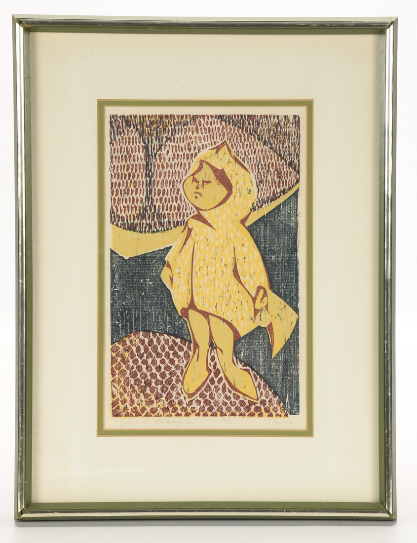 Trepohl Signed Limited Edition Woodcut "Girl with Watering Can"