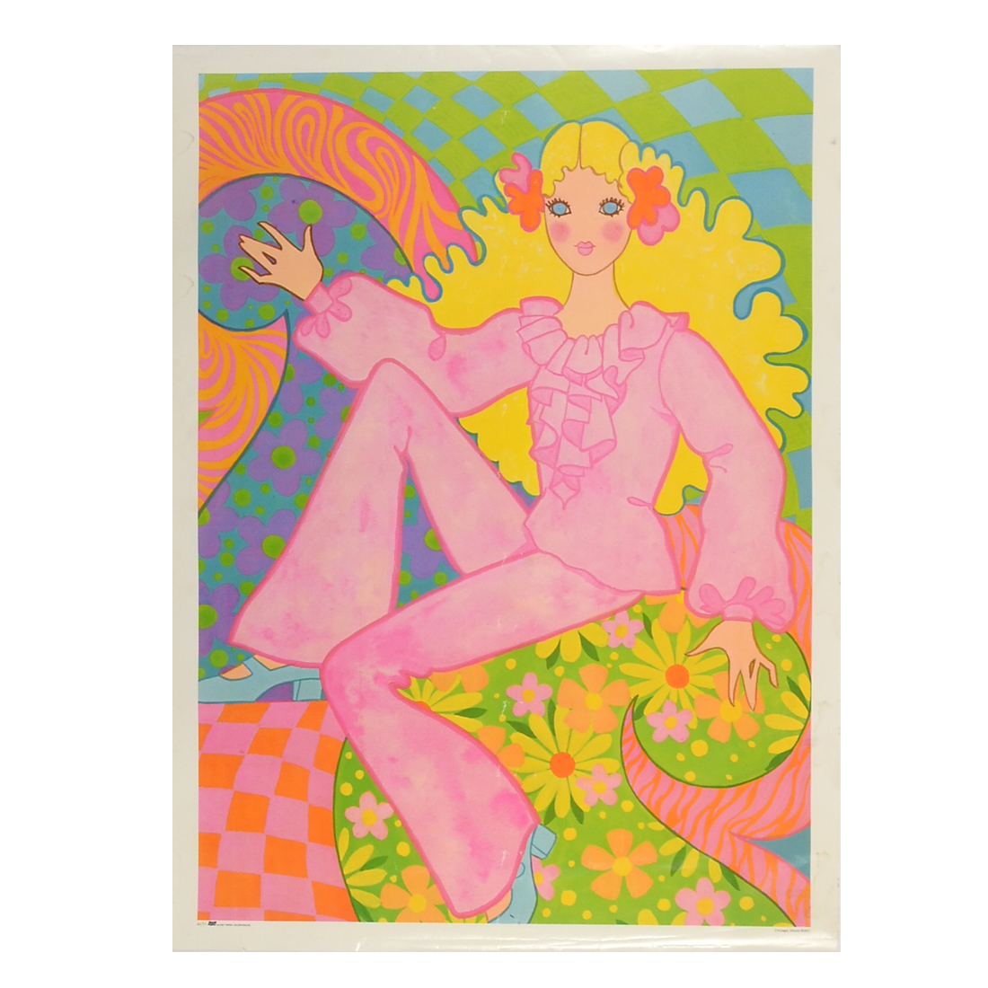 Original 1960s Psychedelic Poster with Blonde Woman in Pink