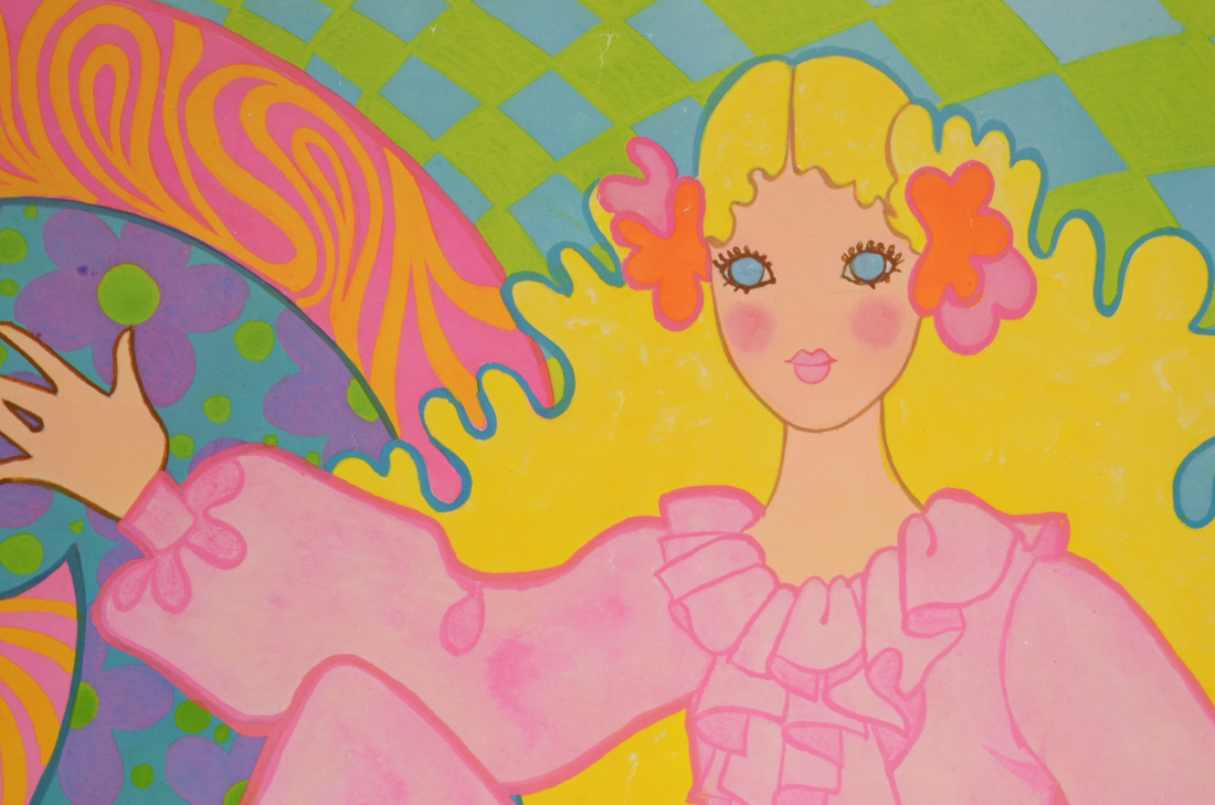 Original 1960s Psychedelic Poster with Blonde Woman in Pink