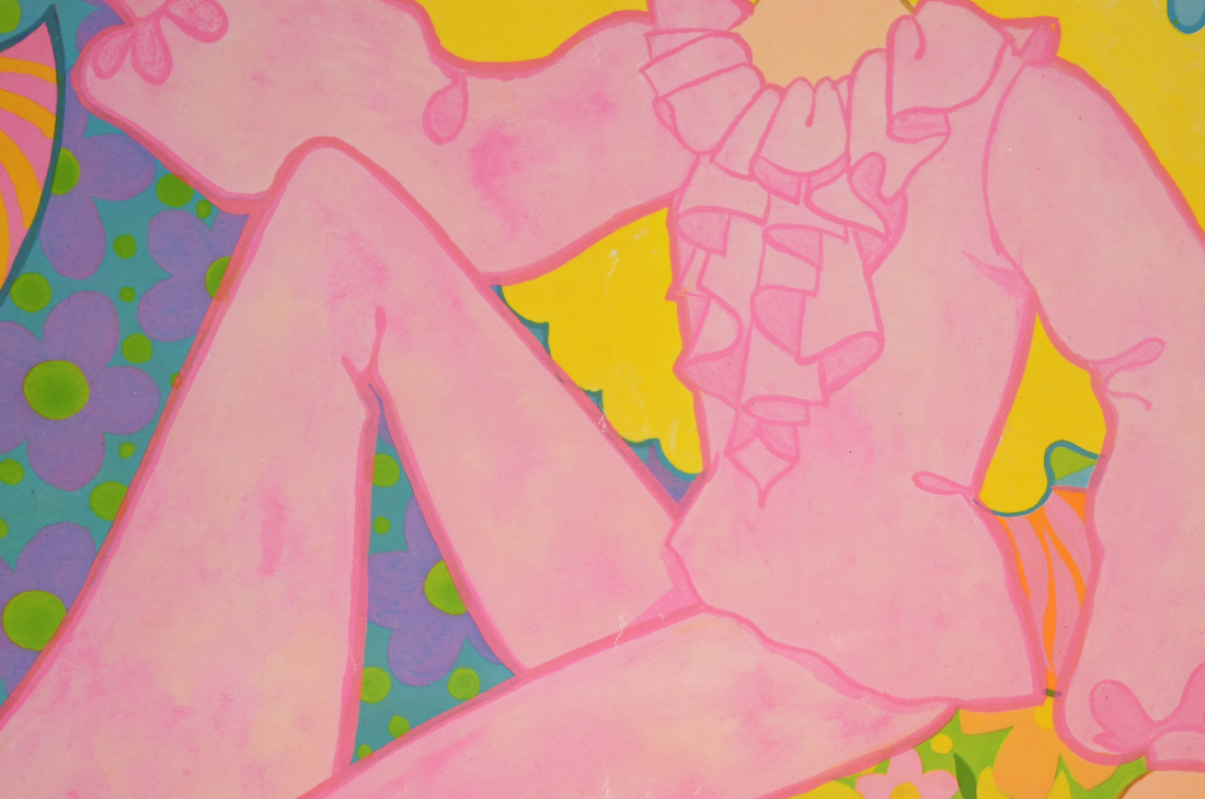 Original 1960s Psychedelic Poster with Blonde Woman in Pink