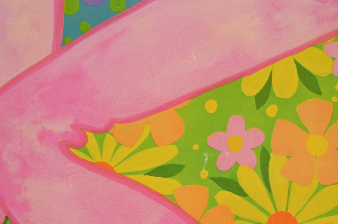 Original 1960s Psychedelic Poster with Blonde Woman in Pink