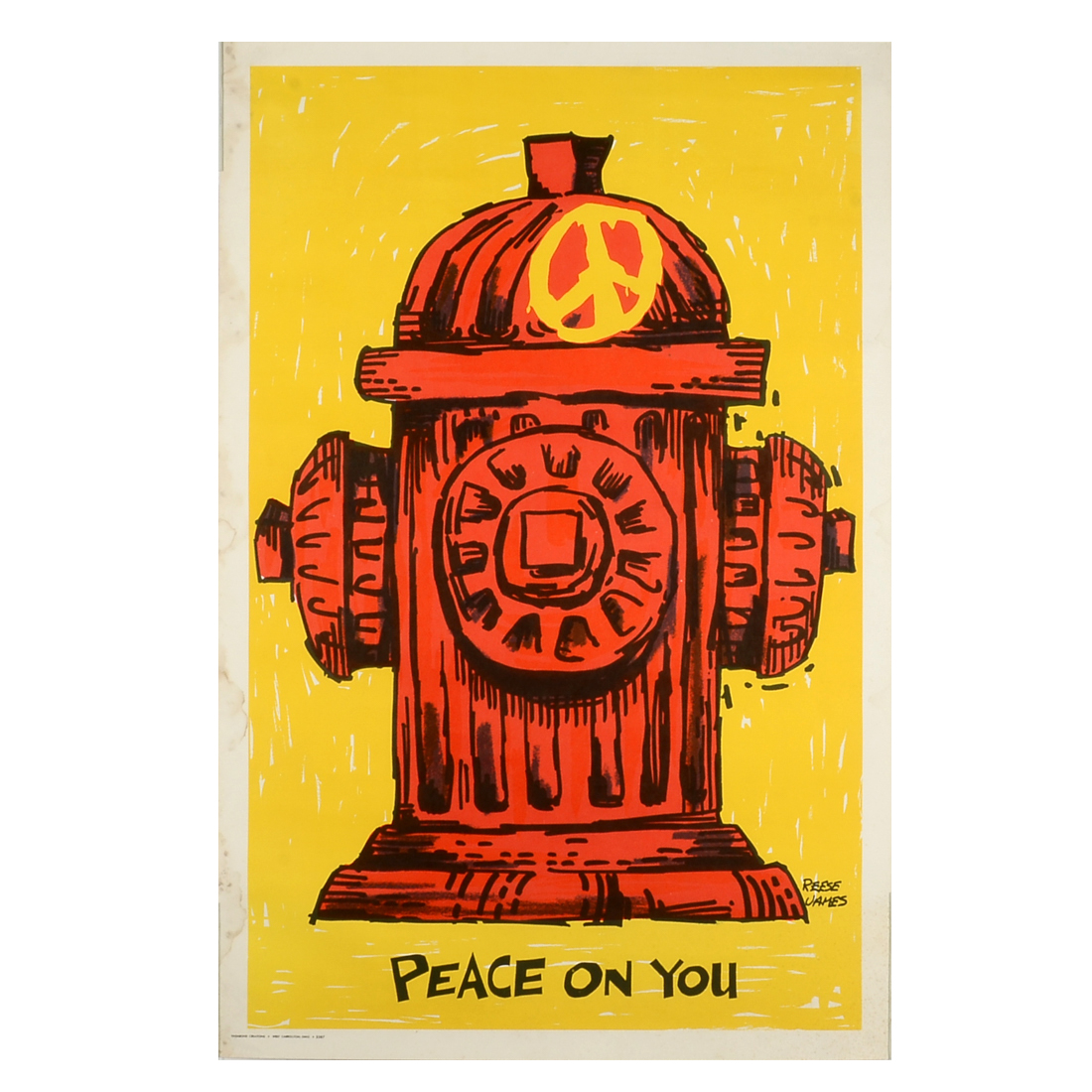 Original 1970s Color Lithograph Poster Designed by Reese James "Peace on You"