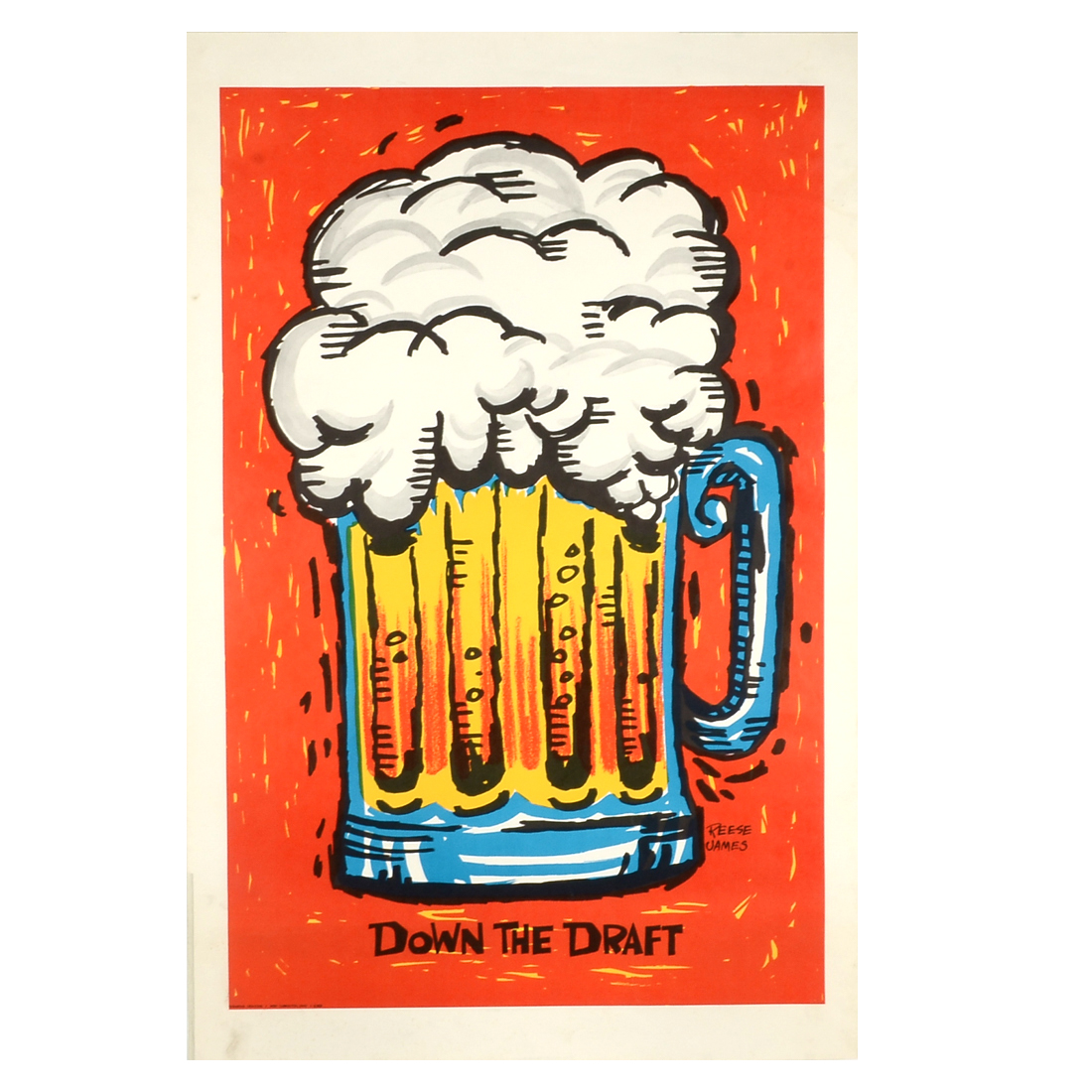 Original 1970s Color Lithograph Poster Designed by Reese James "Down the Draft"
