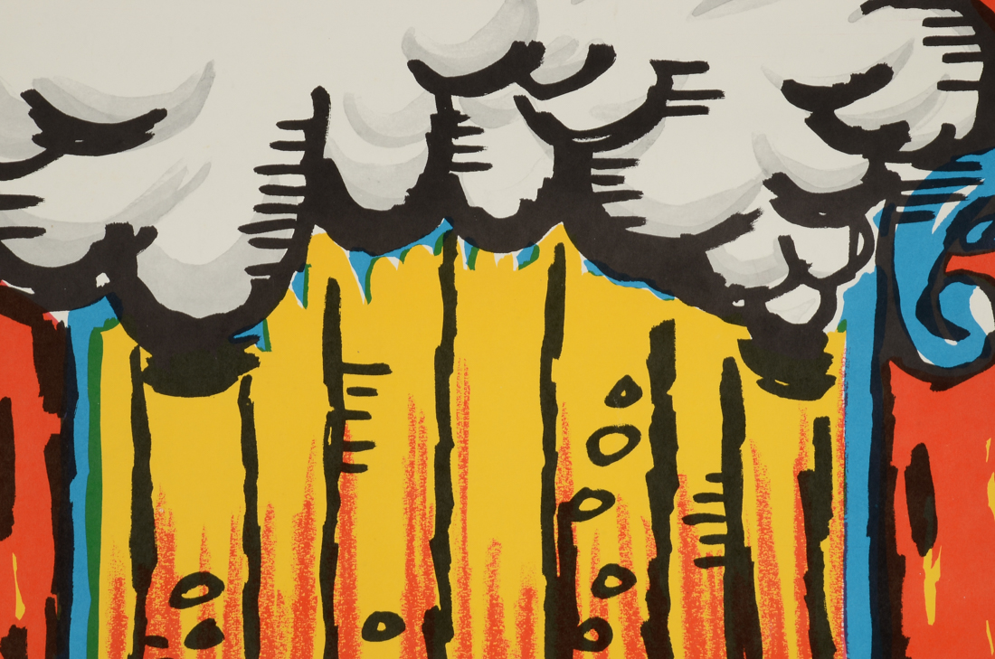 Original 1970s Color Lithograph Poster Designed by Reese James "Down the Draft"