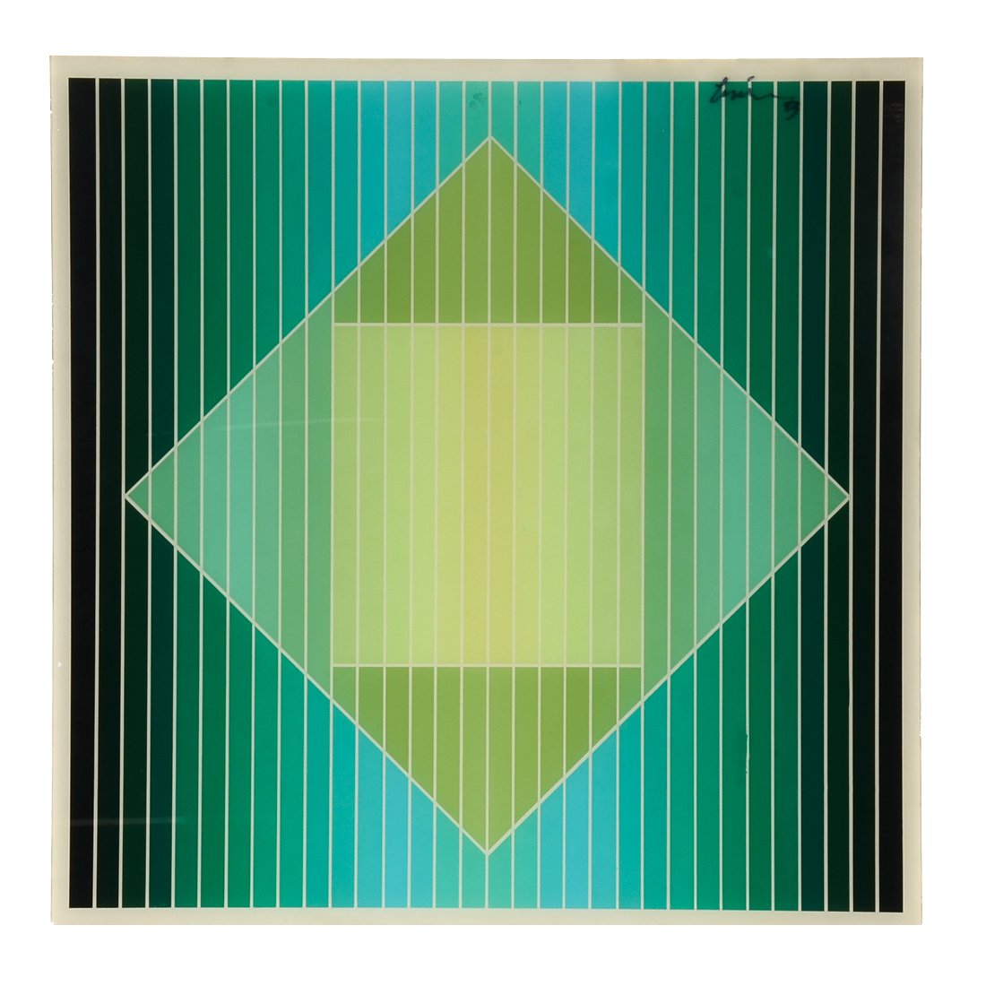 Evelyn Liner 1983 Original Acrylic Geometric Reverse Acrylic Glass Painting