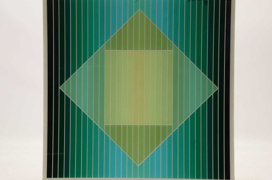 Evelyn Liner 1983 Original Acrylic Geometric Reverse Acrylic Glass Painting