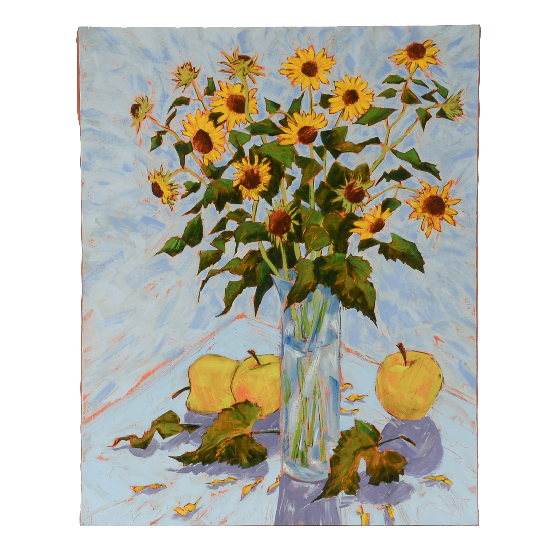 Stephen Jatho Original 2005 Acrylic on Canvas "Les Tournesols dans un Vase en Verre"