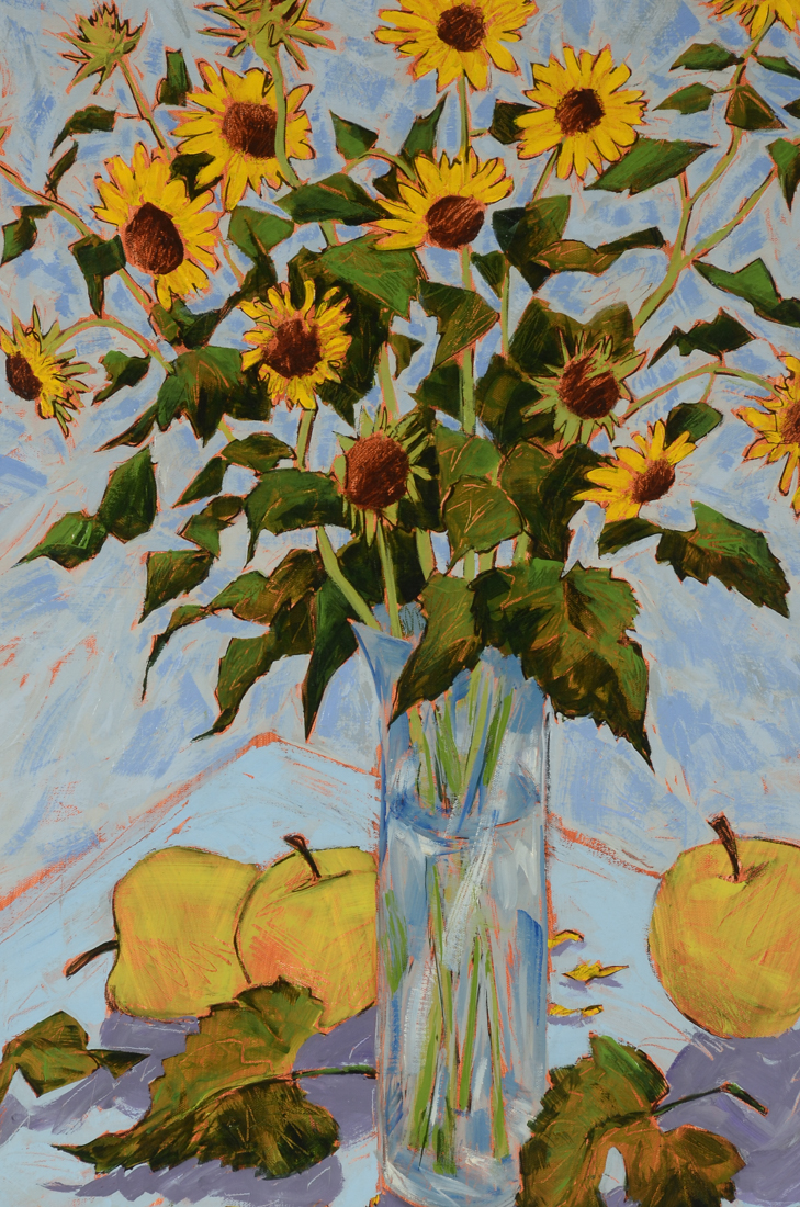 Stephen Jatho Original 2005 Acrylic on Canvas "Les Tournesols dans un Vase en Verre"
