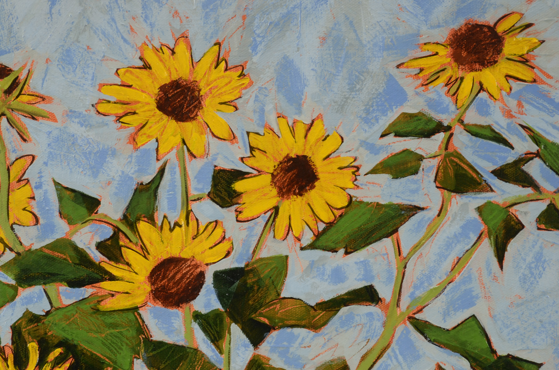 Stephen Jatho Original 2005 Acrylic on Canvas "Les Tournesols dans un Vase en Verre"