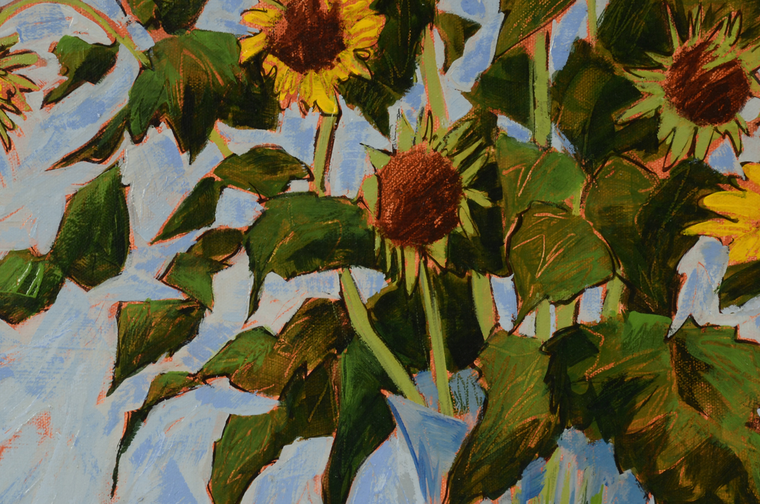 Stephen Jatho Original 2005 Acrylic on Canvas "Les Tournesols dans un Vase en Verre"