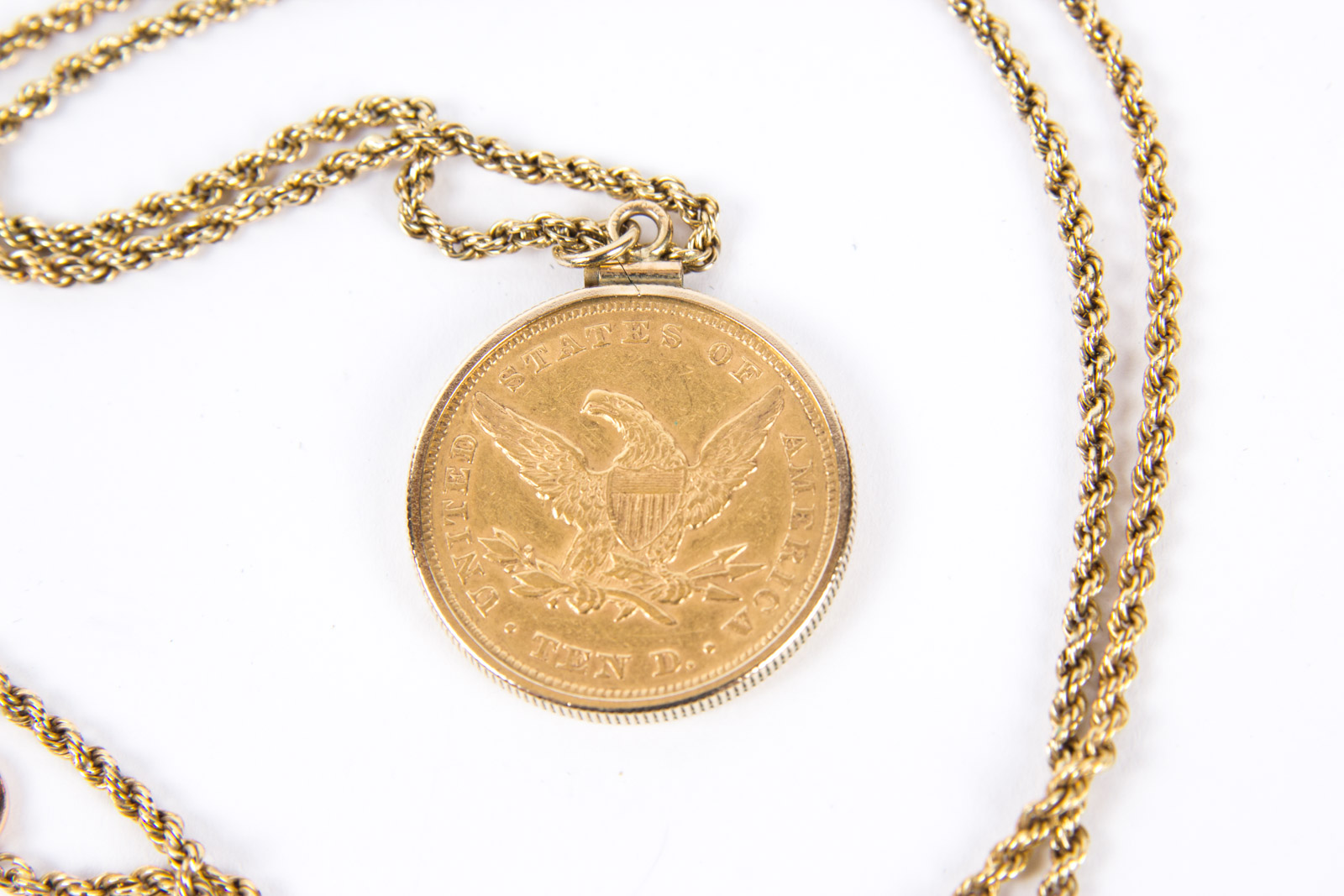 1853 Liberty Head Ten Dollar Gold Coin Pendant with Gold Fill Necklace