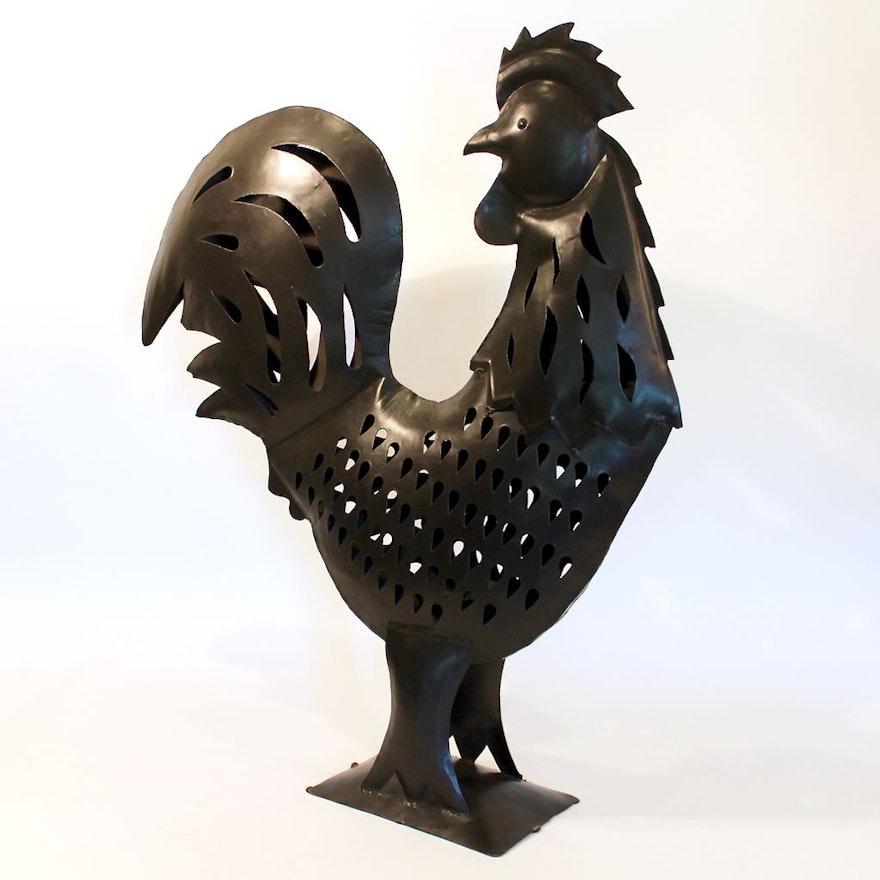 Rooster Pierced Metal Candle Lantern