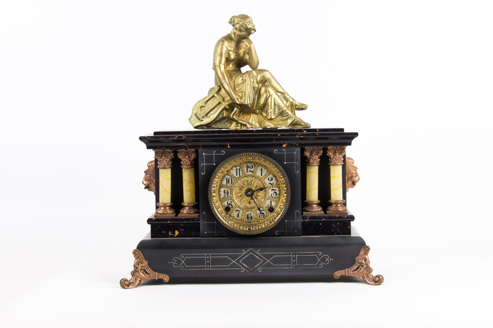 Circa 1906 Seth Thomas Adamantine 21 Jewel Mantle Clock with Metal Figurine