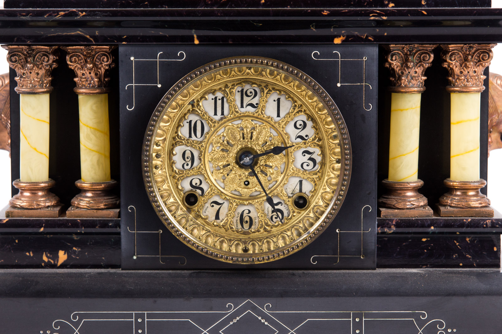 Circa 1906 Seth Thomas Adamantine 21 Jewel Mantle Clock with Metal Figurine