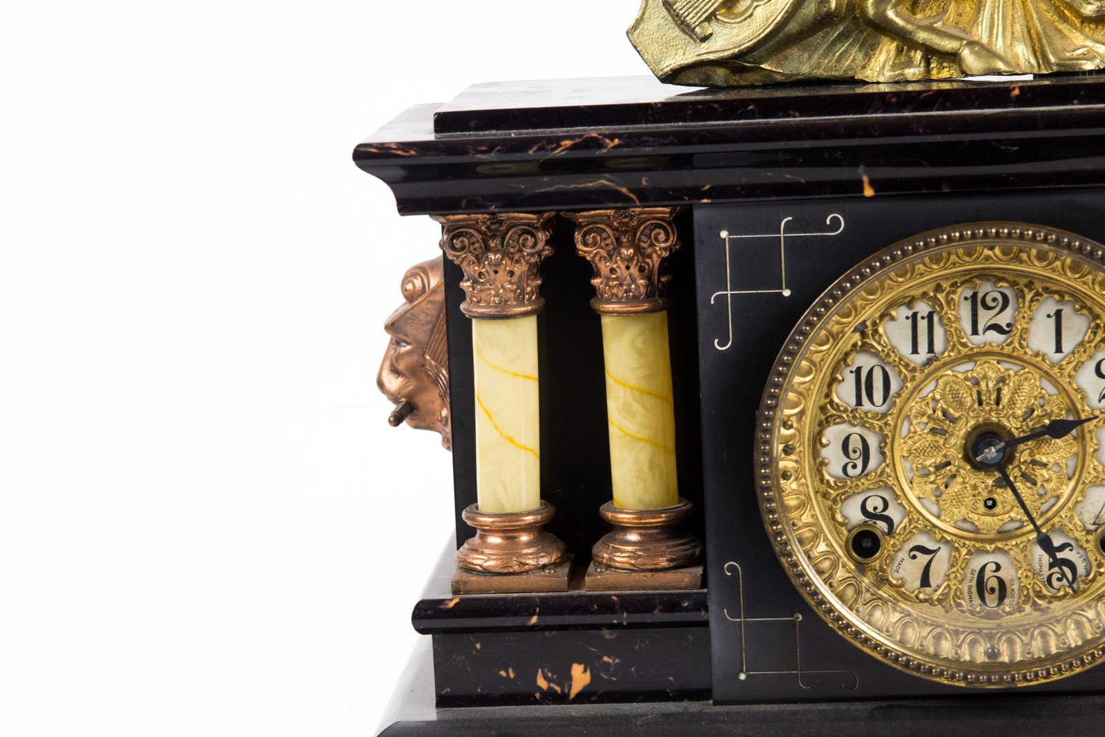 Circa 1906 Seth Thomas Adamantine 21 Jewel Mantle Clock with Metal Figurine