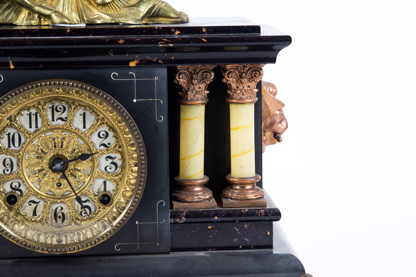 Circa 1906 Seth Thomas Adamantine 21 Jewel Mantle Clock with Metal Figurine