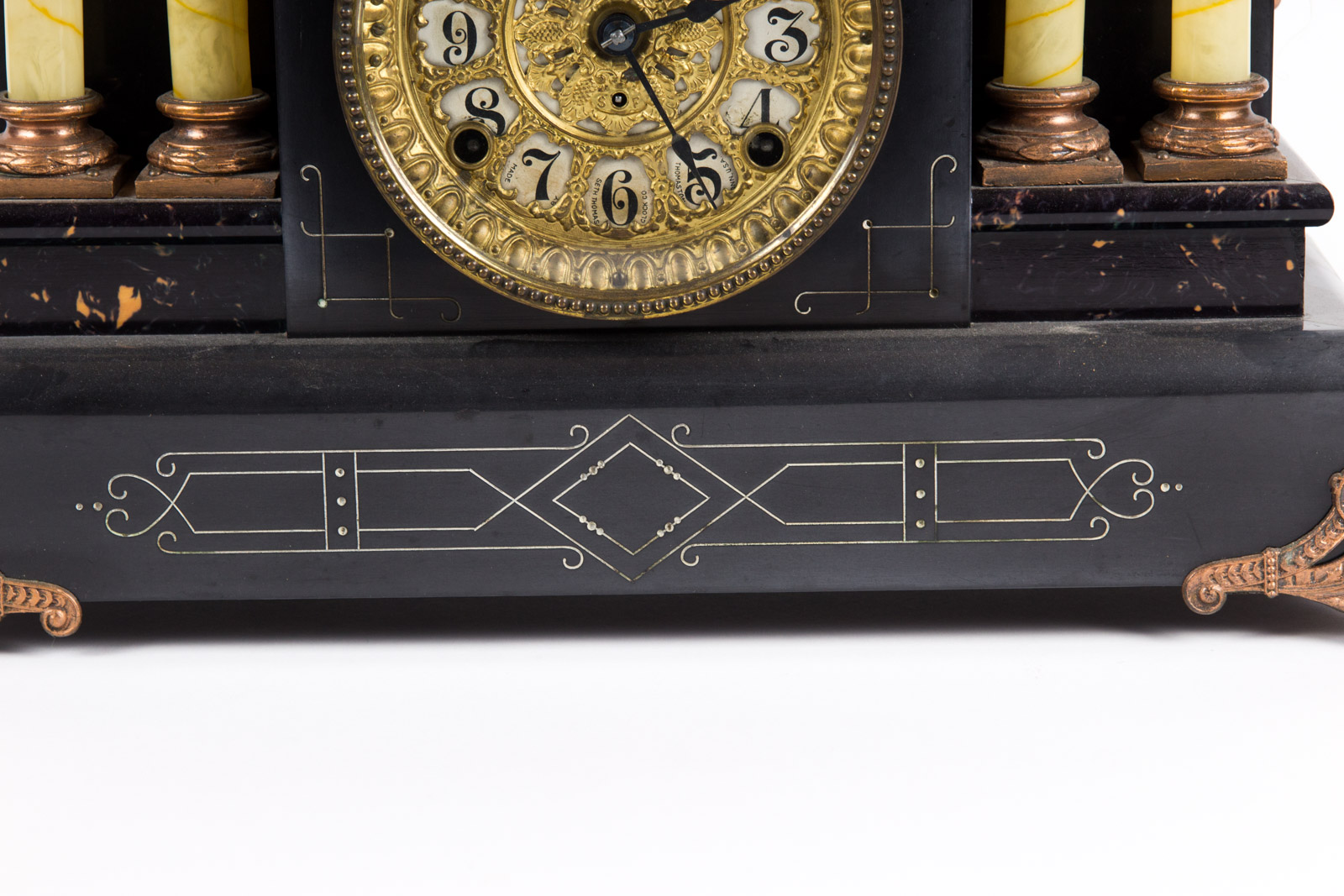 Circa 1906 Seth Thomas Adamantine 21 Jewel Mantle Clock with Metal Figurine