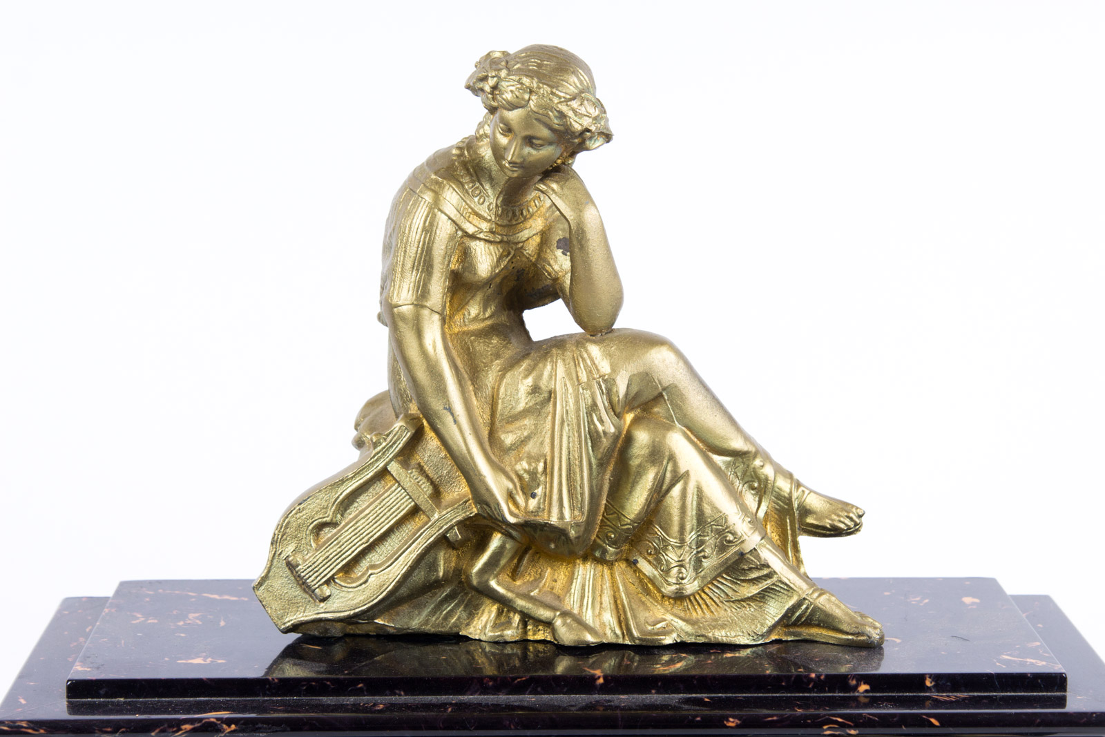 Circa 1906 Seth Thomas Adamantine 21 Jewel Mantle Clock with Metal Figurine