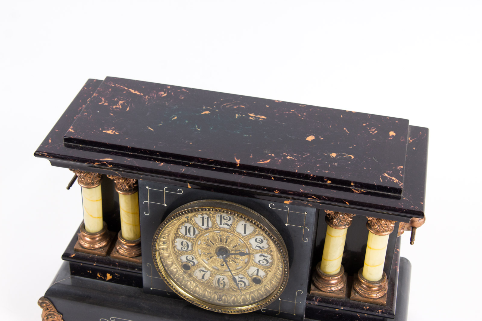 Circa 1906 Seth Thomas Adamantine 21 Jewel Mantle Clock with Metal Figurine
