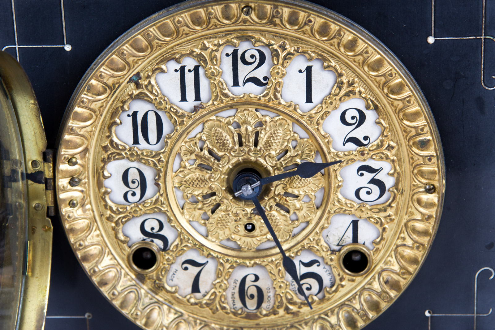 Circa 1906 Seth Thomas Adamantine 21 Jewel Mantle Clock with Metal Figurine