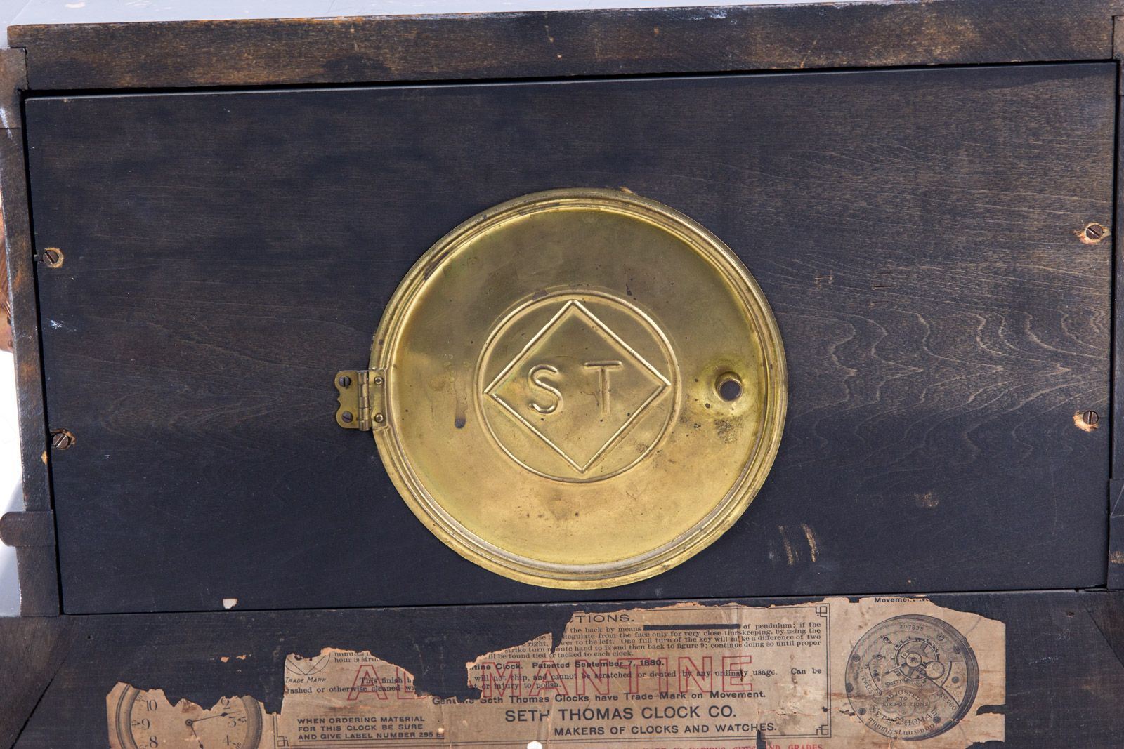 Circa 1906 Seth Thomas Adamantine 21 Jewel Mantle Clock with Metal Figurine