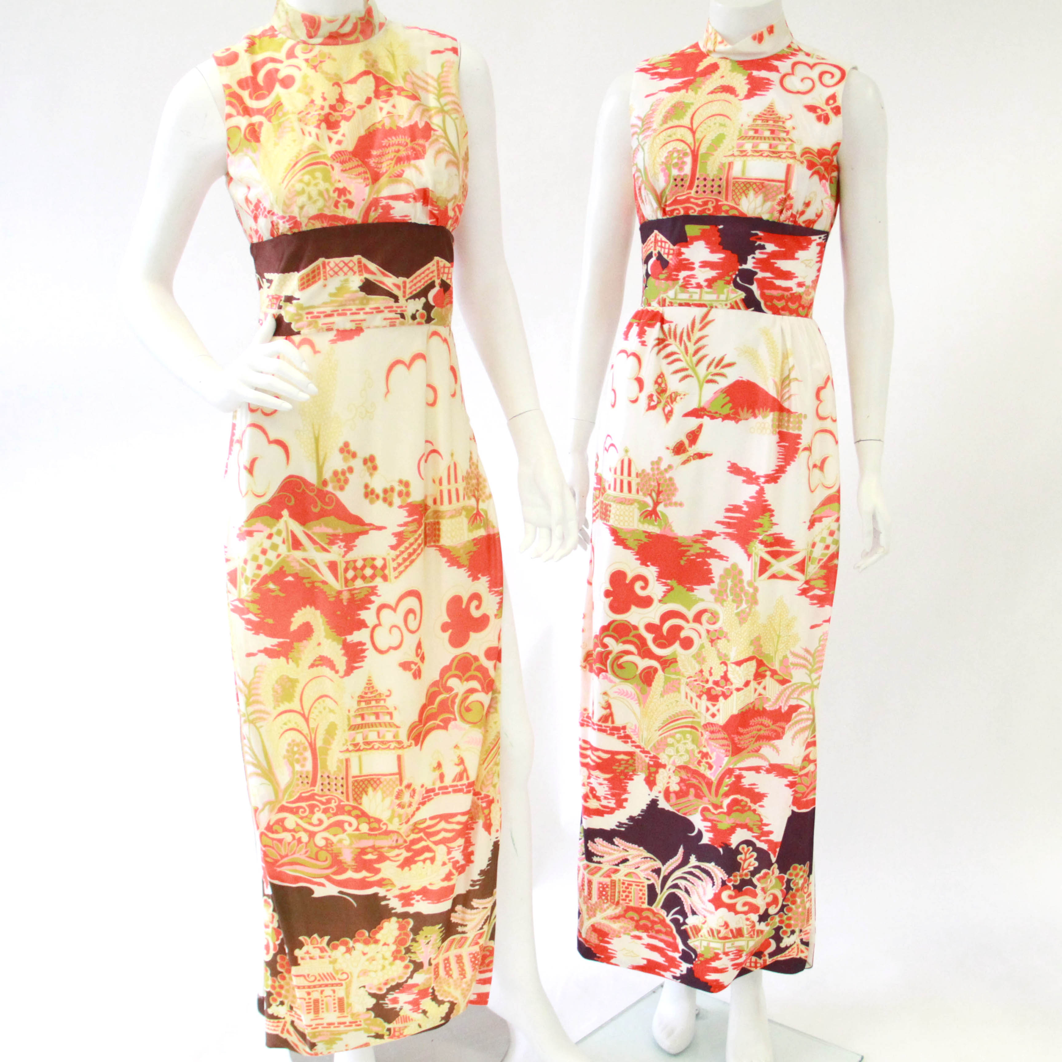 1970s Chinese Scholar's Garden Cheongsam-Inspired Dresses