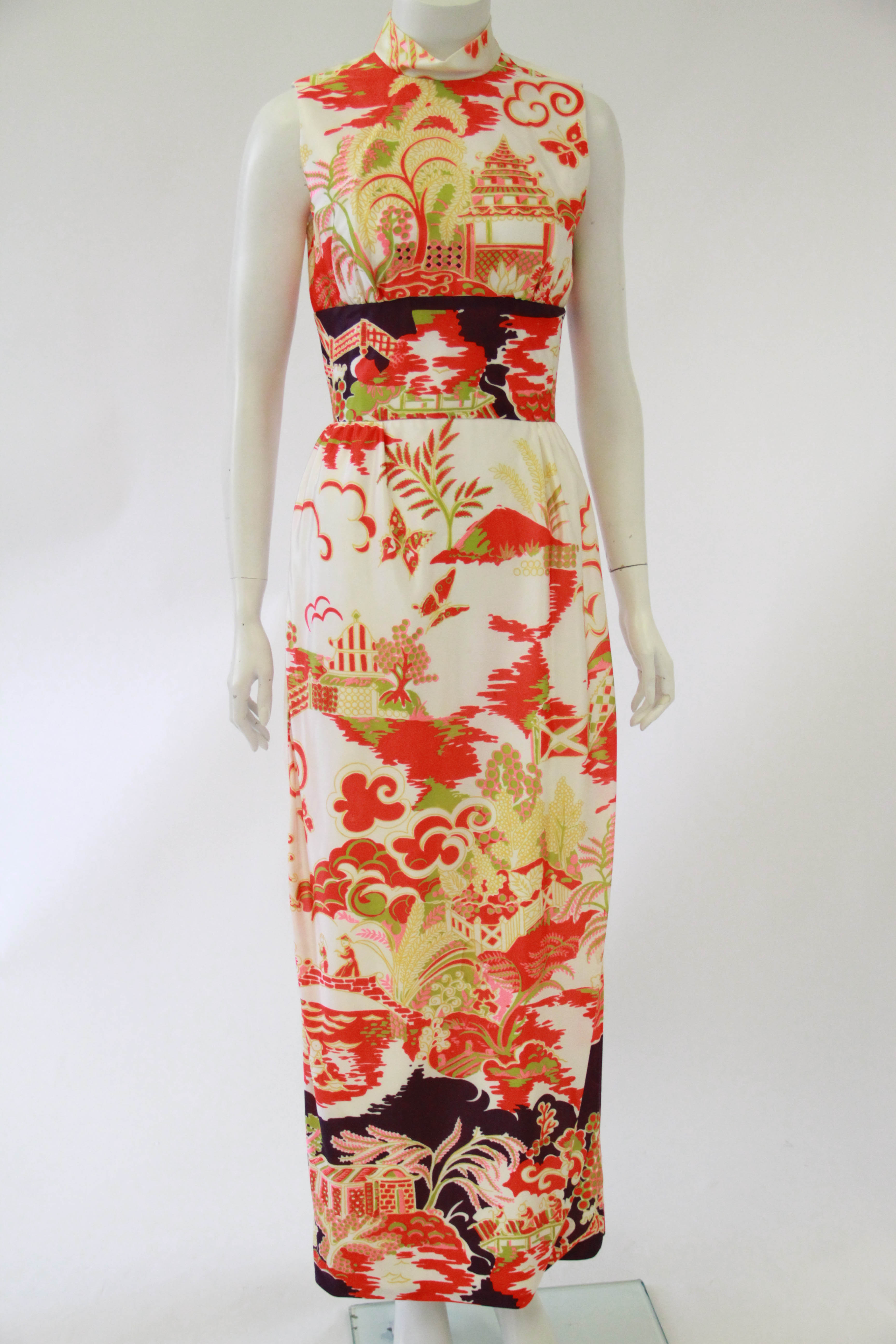1970s Chinese Scholar's Garden Cheongsam-Inspired Dresses