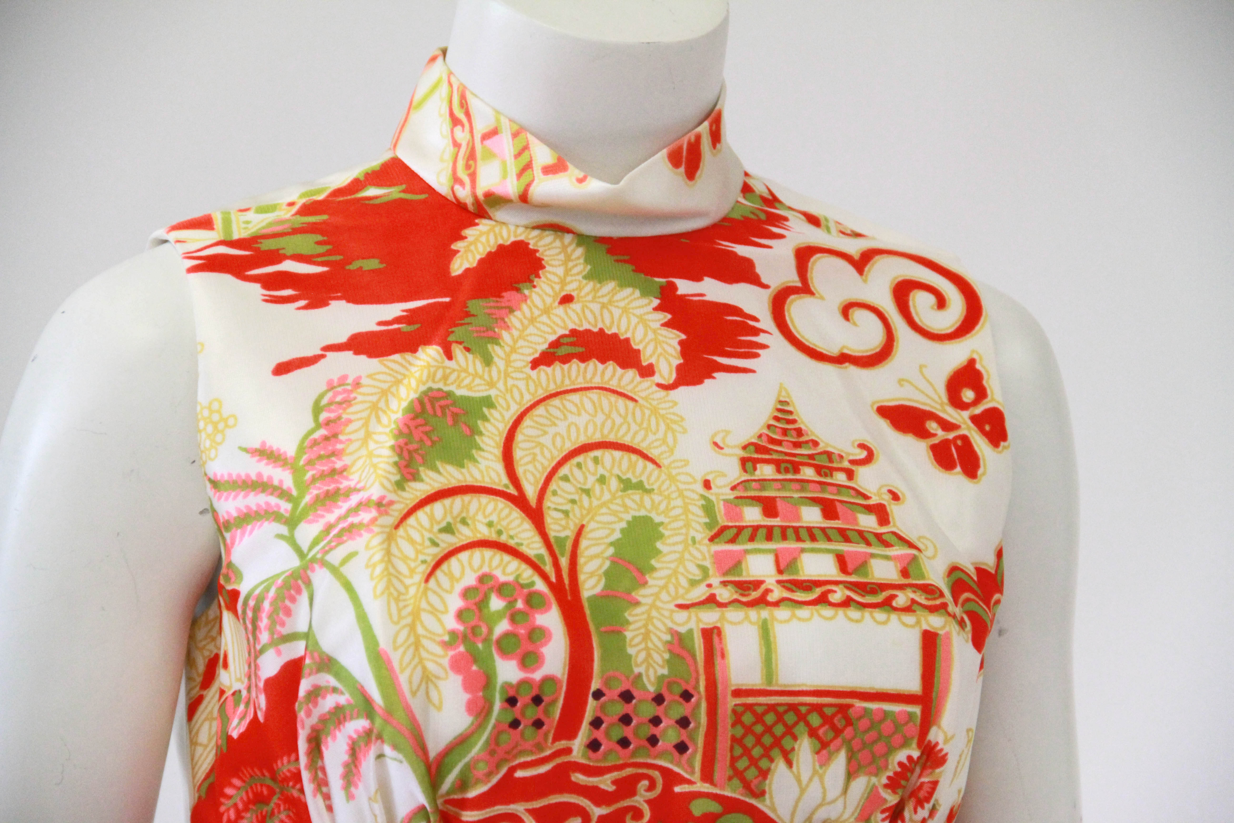 1970s Chinese Scholar's Garden Cheongsam-Inspired Dresses