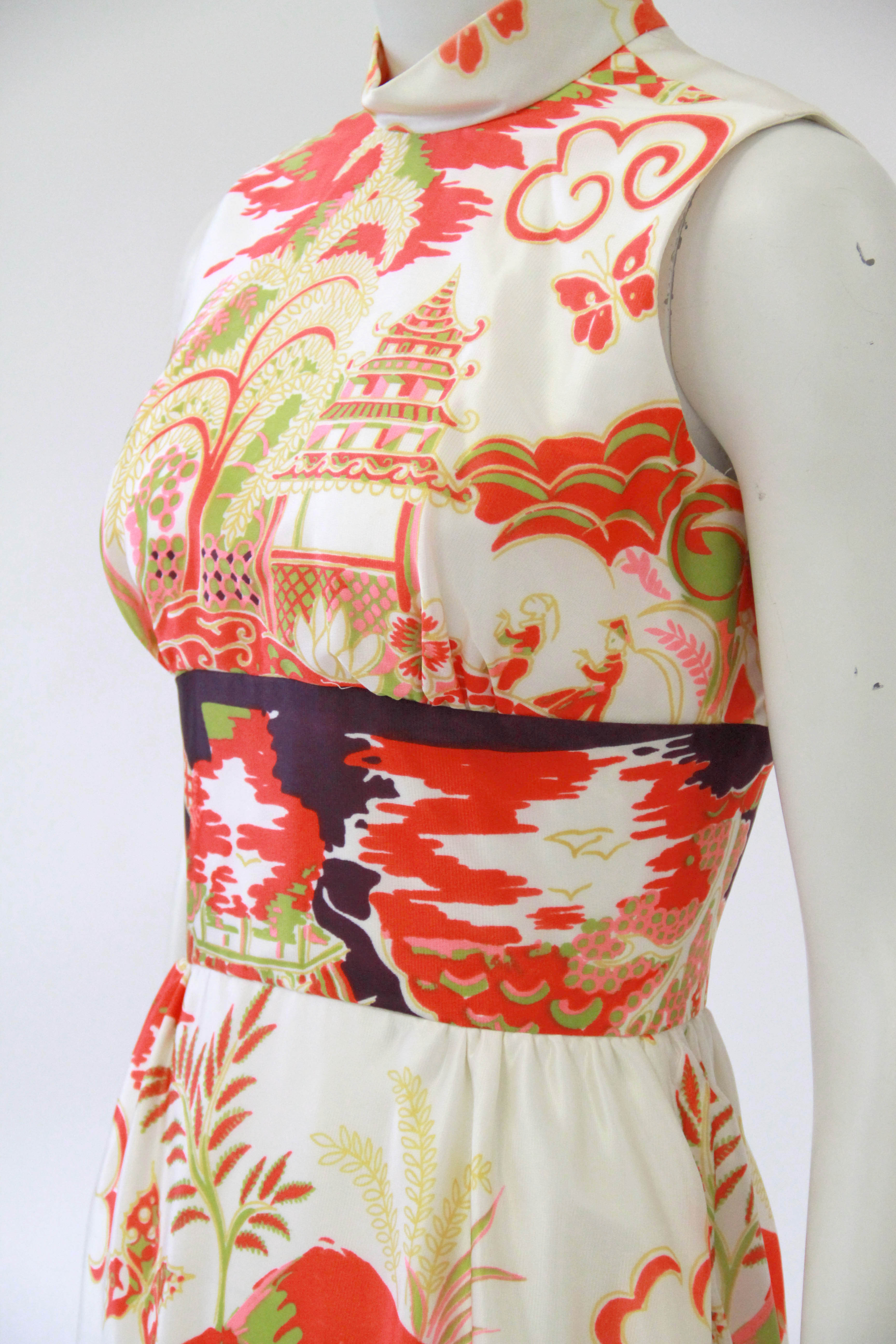 1970s Chinese Scholar's Garden Cheongsam-Inspired Dresses