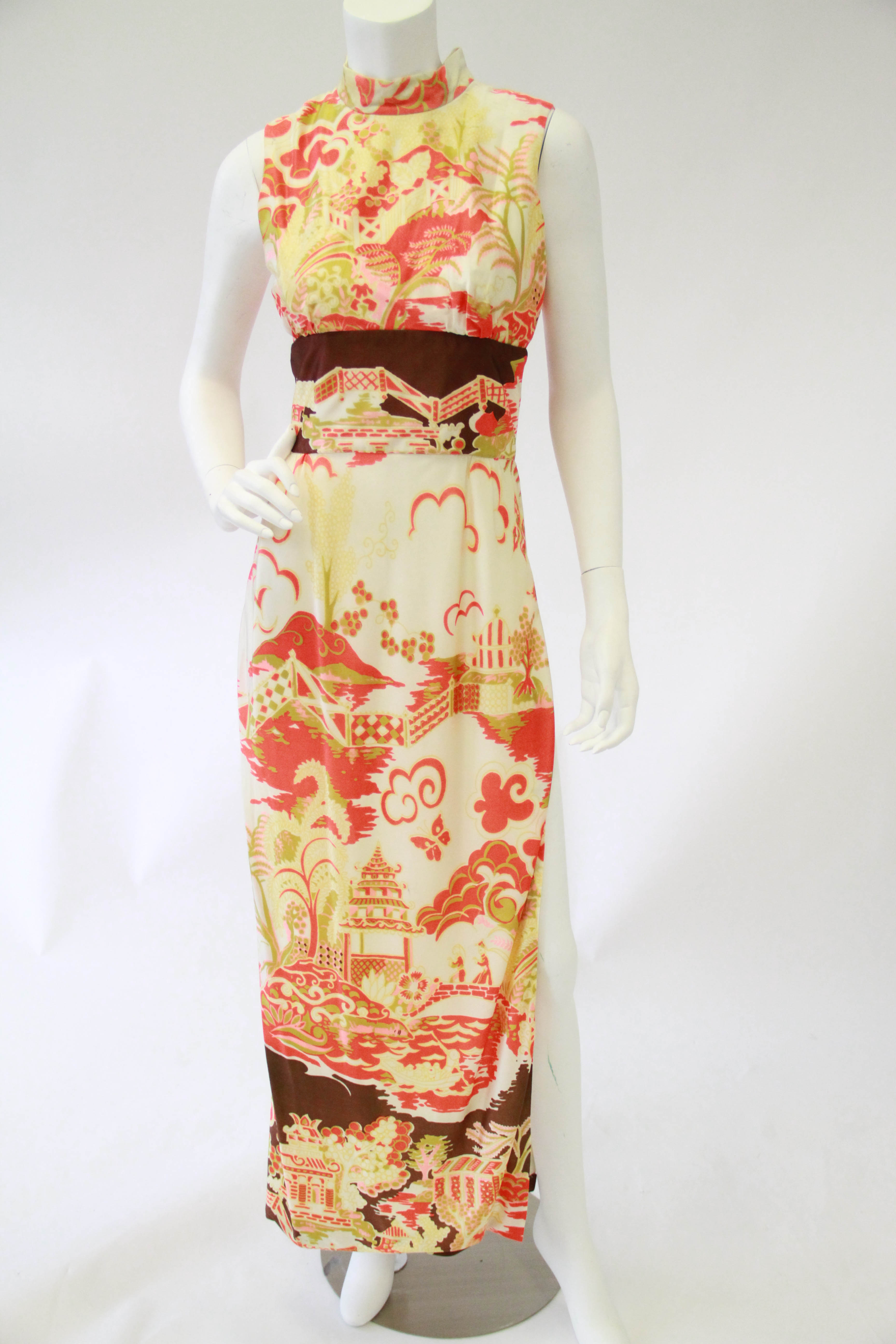 1970s Chinese Scholar's Garden Cheongsam-Inspired Dresses