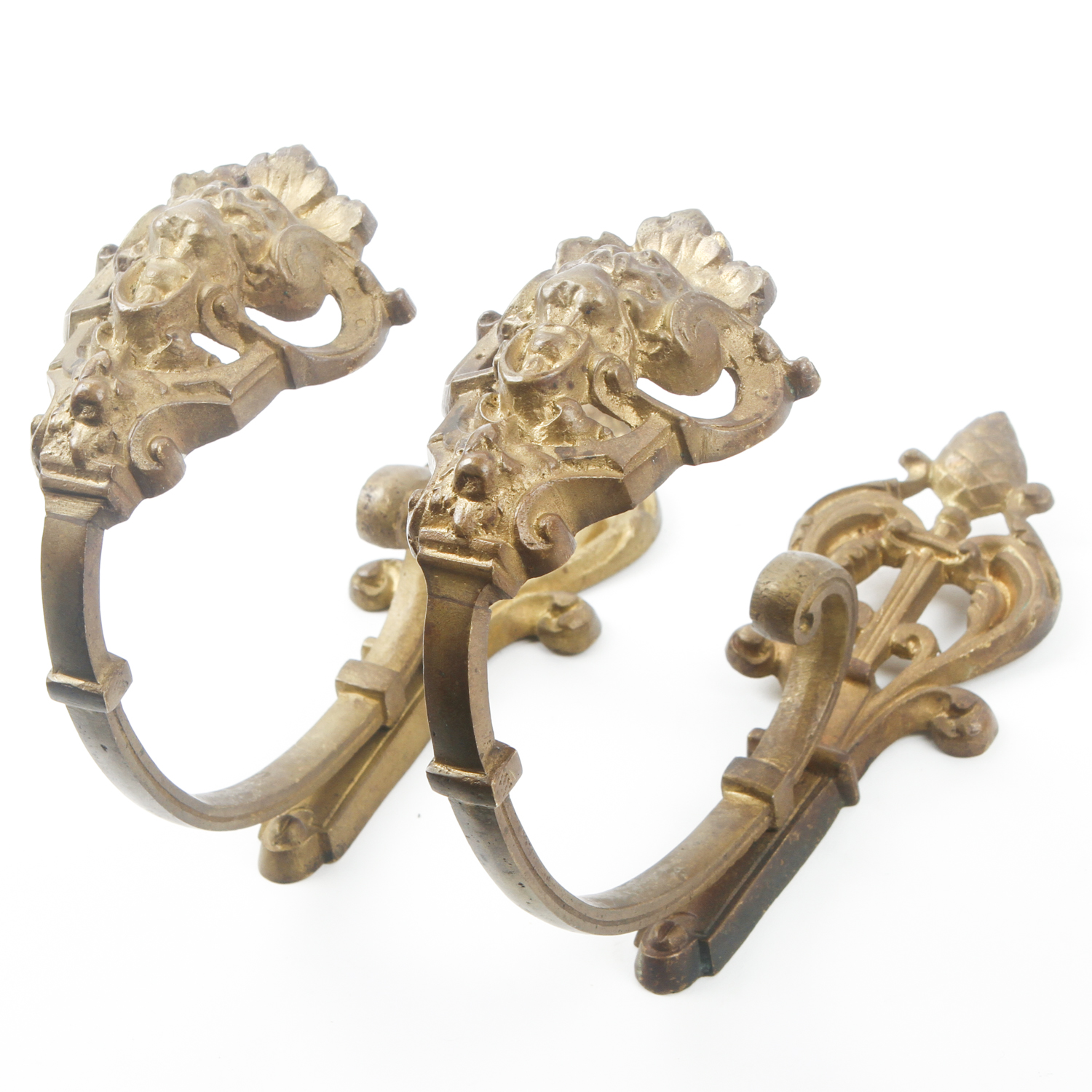 Antique French Bronze Curtain Tie Back Hooks with Faces