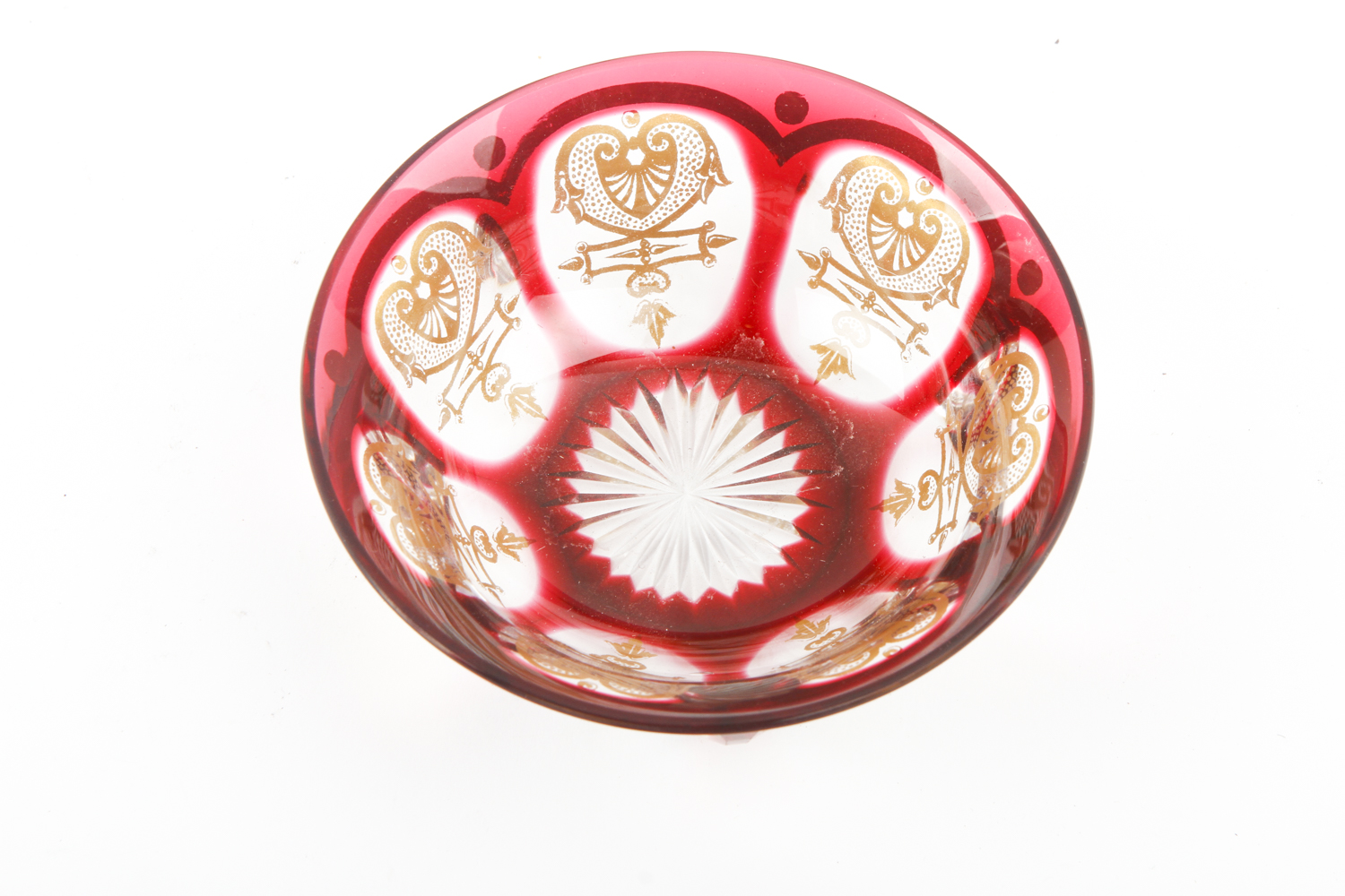 Antique Baccarat Red and Gold Crystal "Empire" Bowl and Under Plate