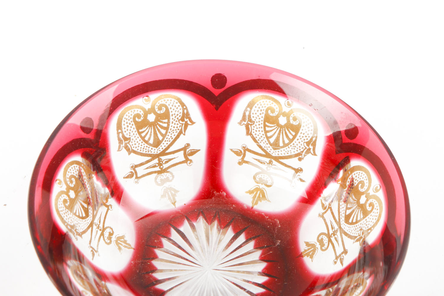 Antique Baccarat Red and Gold Crystal "Empire" Bowl and Under Plate