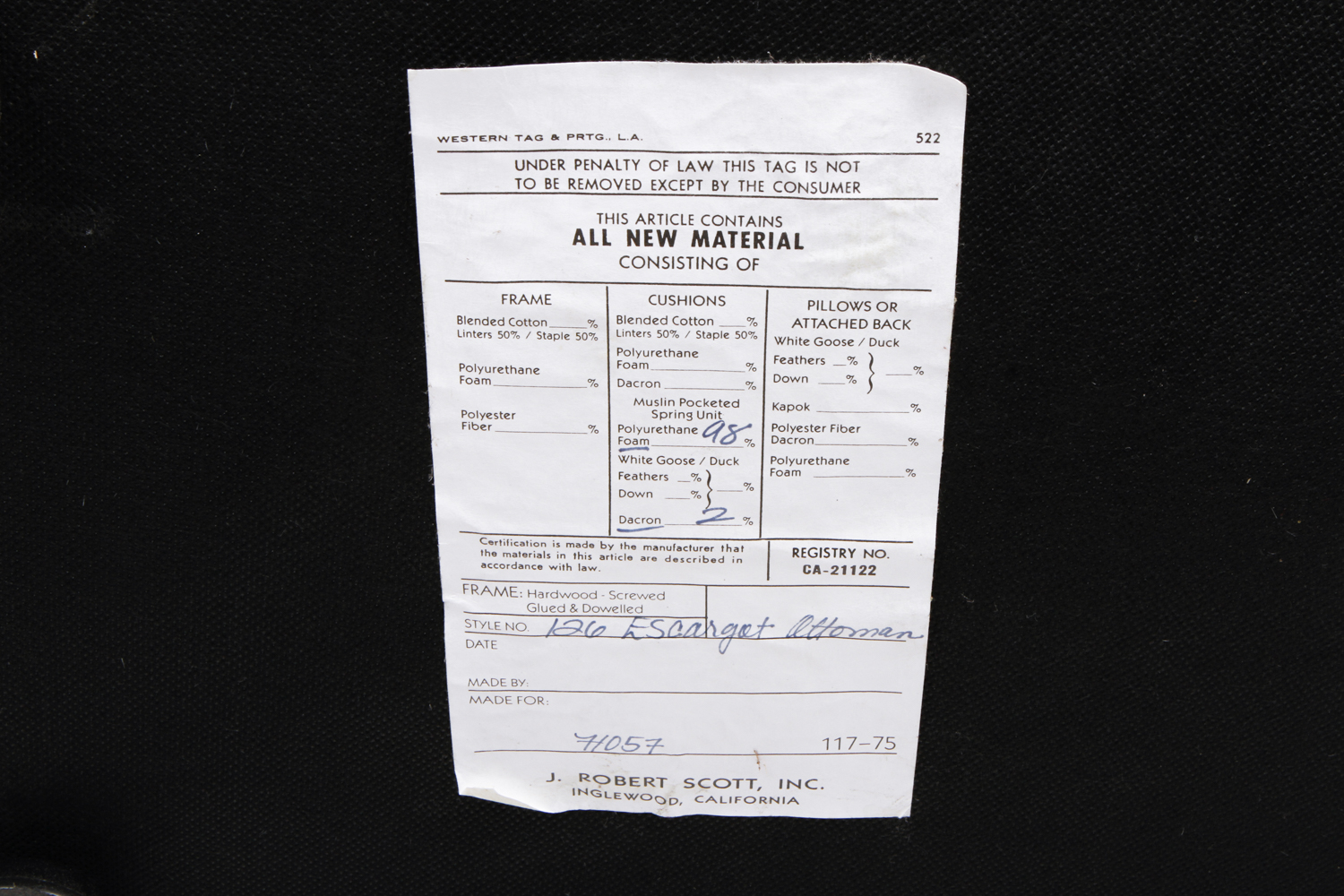 J. Robert Scott Gray Mohair Ottoman