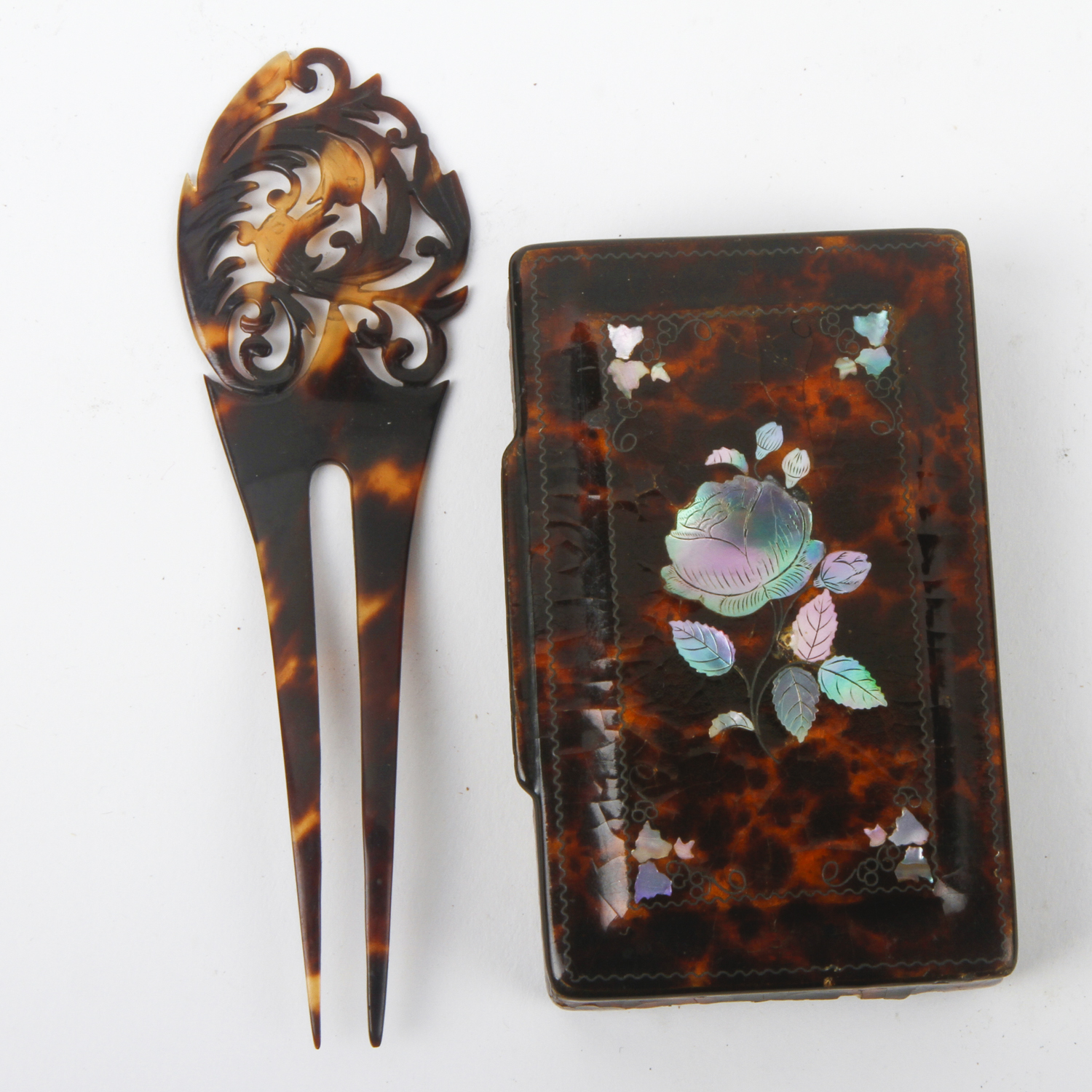 Tortoiseshell Hair Comb and Paper Mache Box