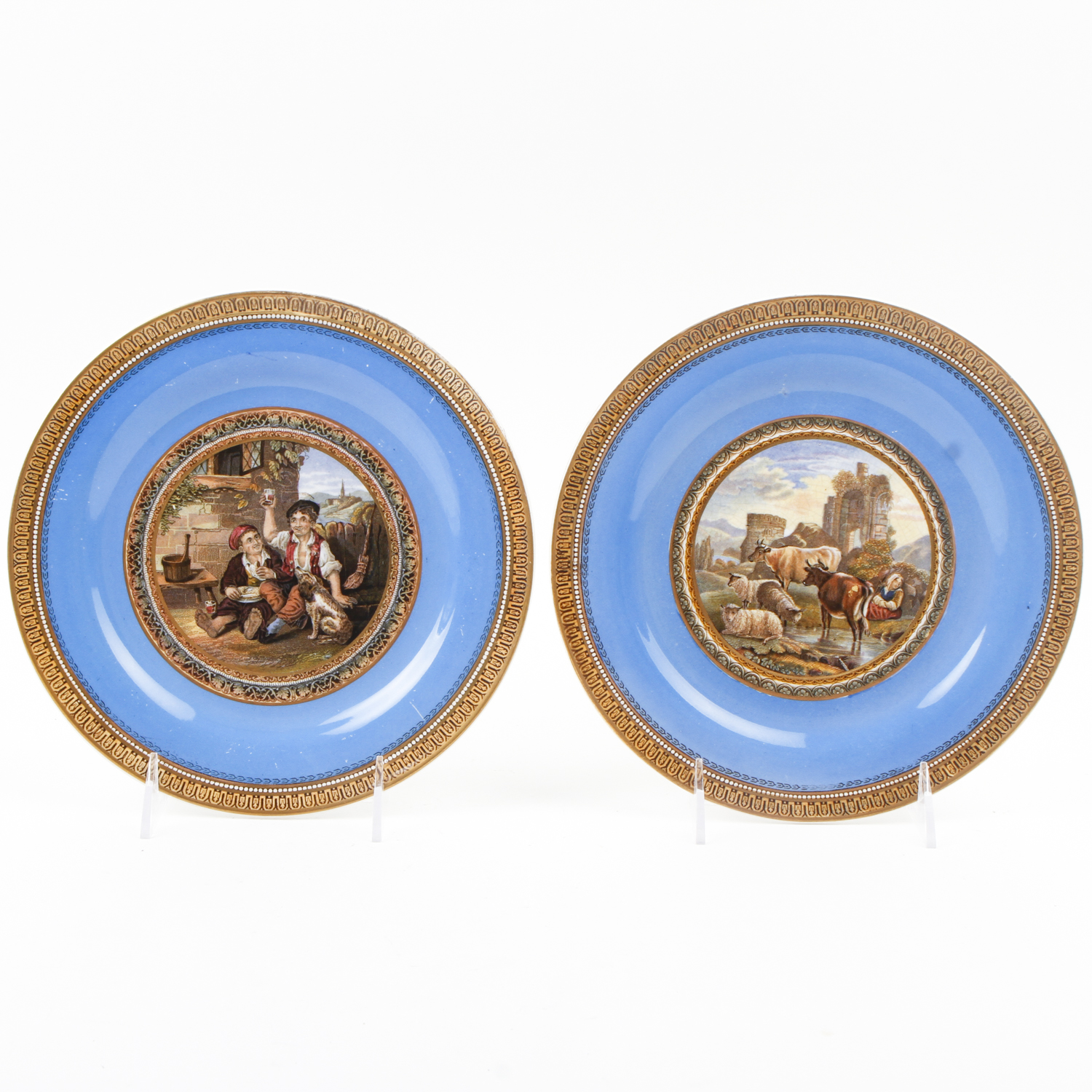 Antique Prattware Pottery Scenic Plates