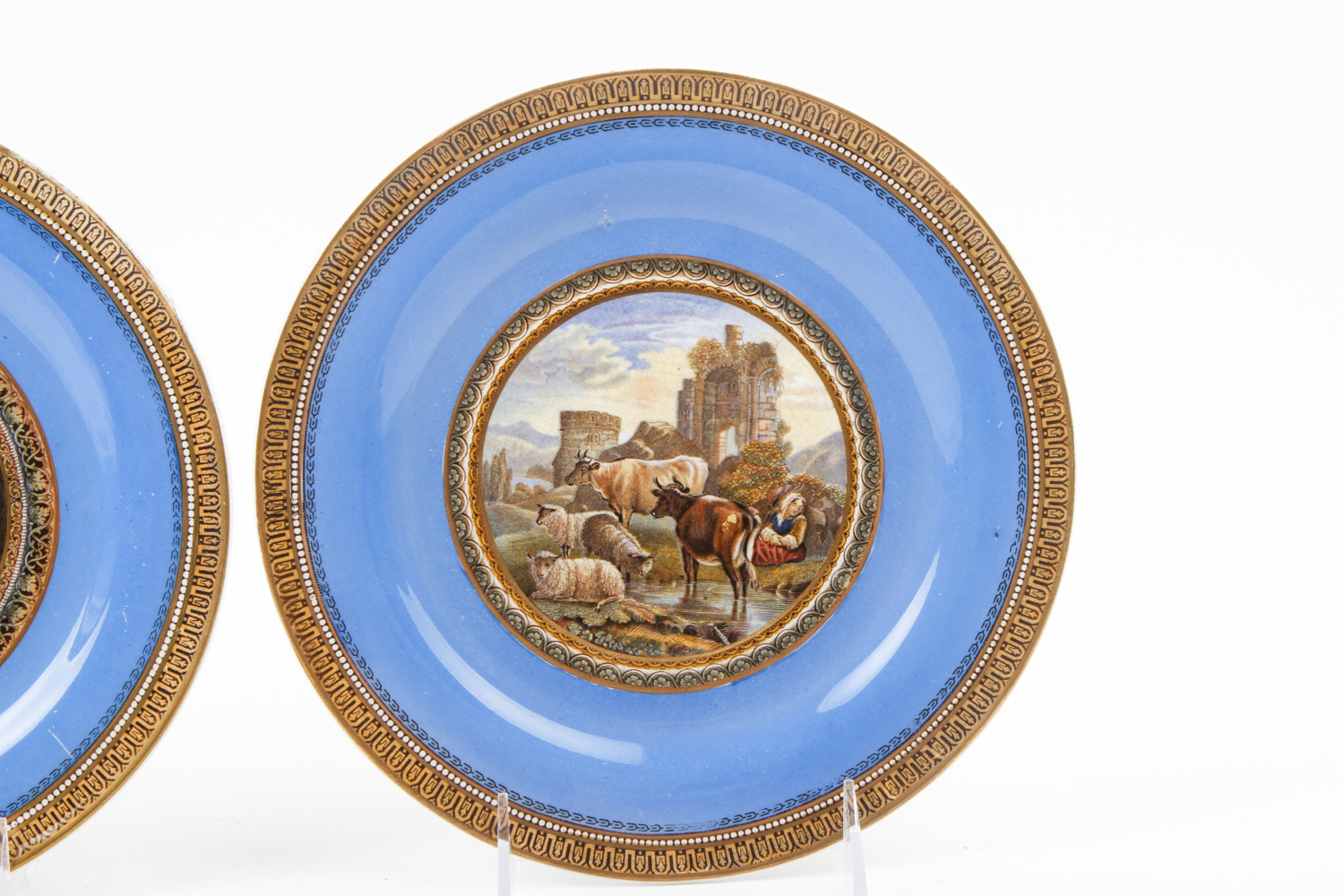 Antique Prattware Pottery Scenic Plates