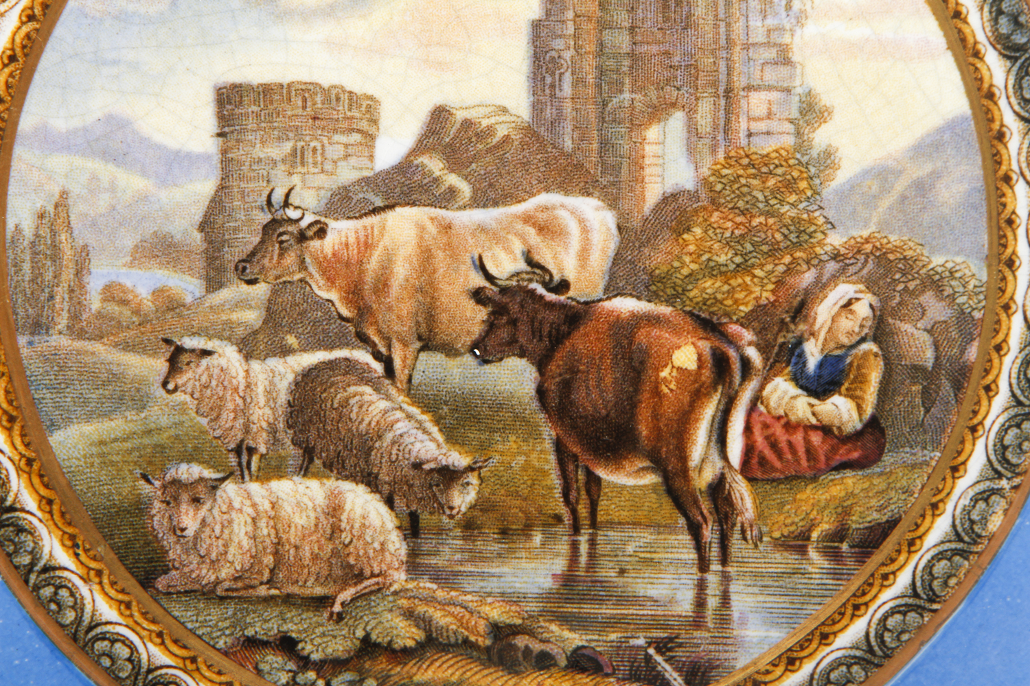 Antique Prattware Pottery Scenic Plates