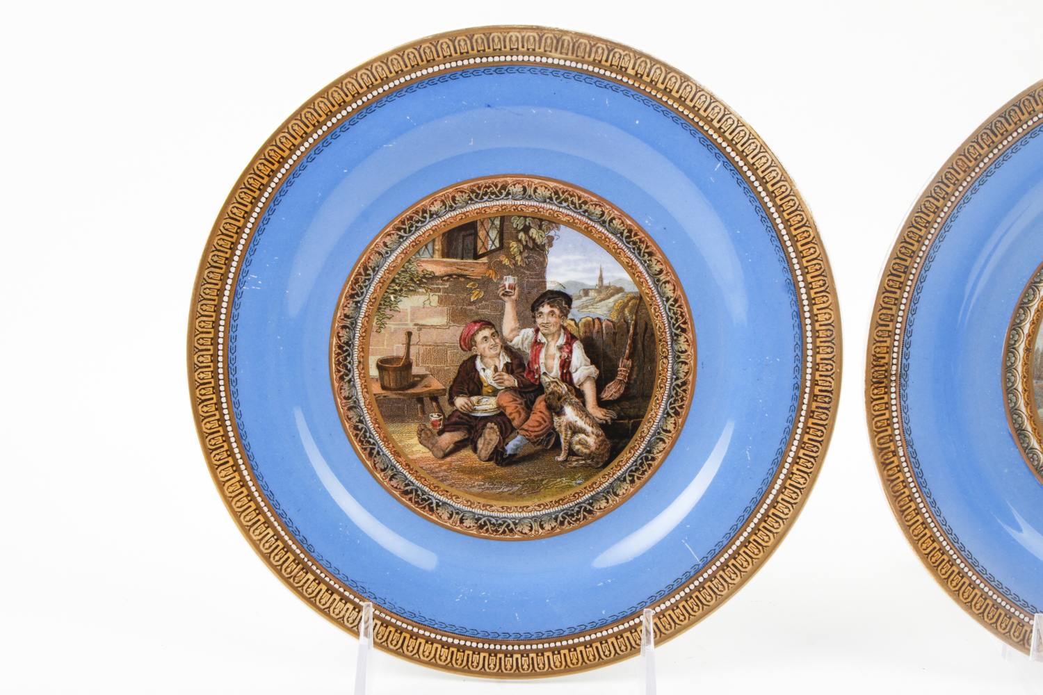 Antique Prattware Pottery Scenic Plates