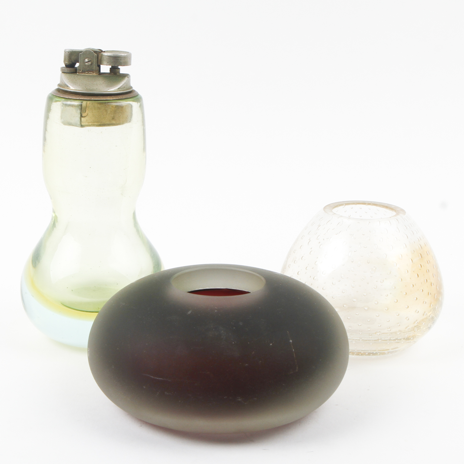 Glass Vases Featuring Murano and a Glass Table Lighter