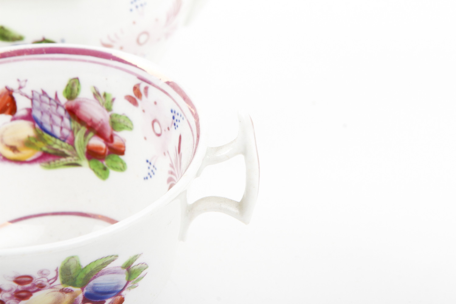 Collection of Antique English Pink Lustreware Tea Cups and Dishes