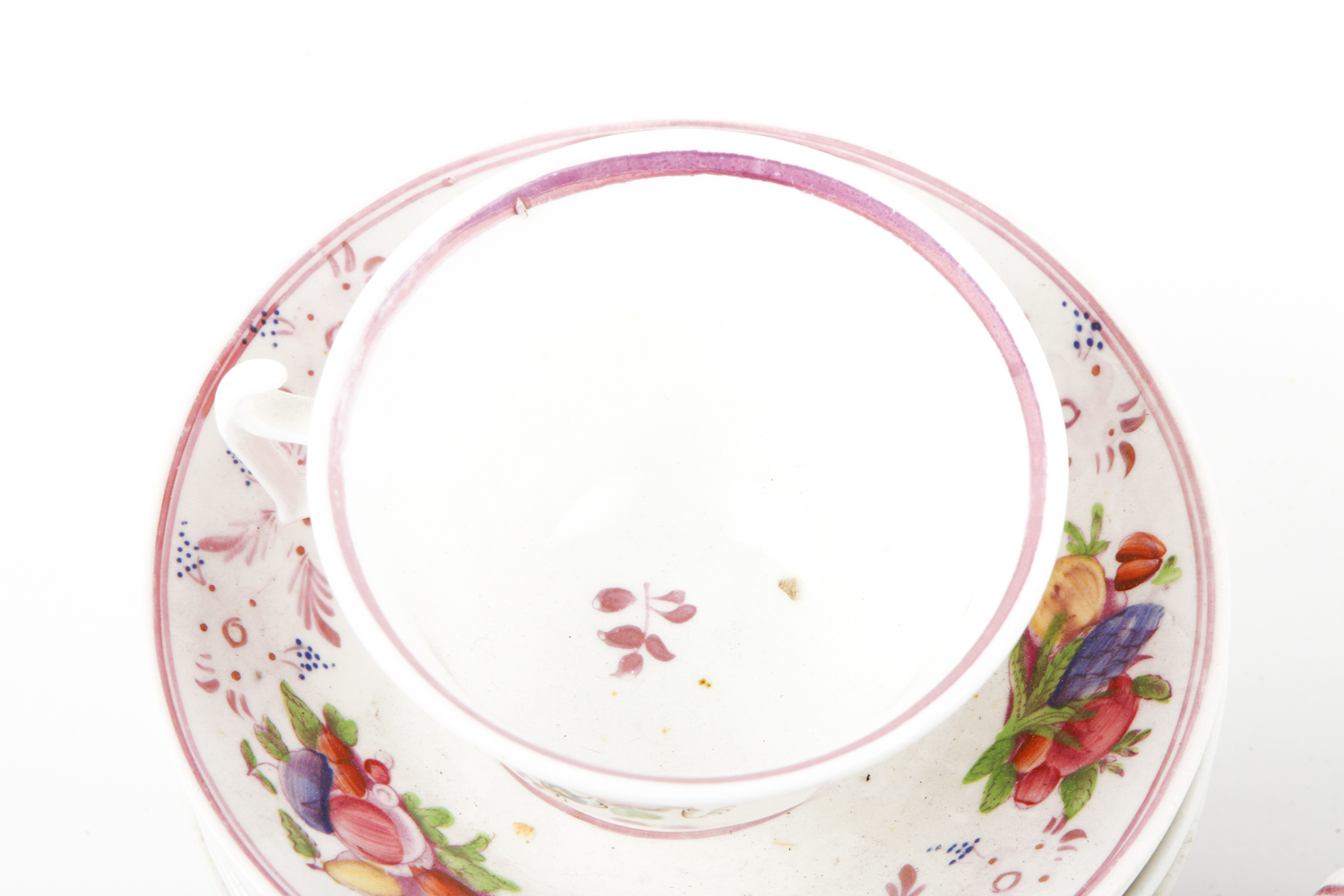 Collection of Antique English Pink Lustreware Tea Cups and Dishes